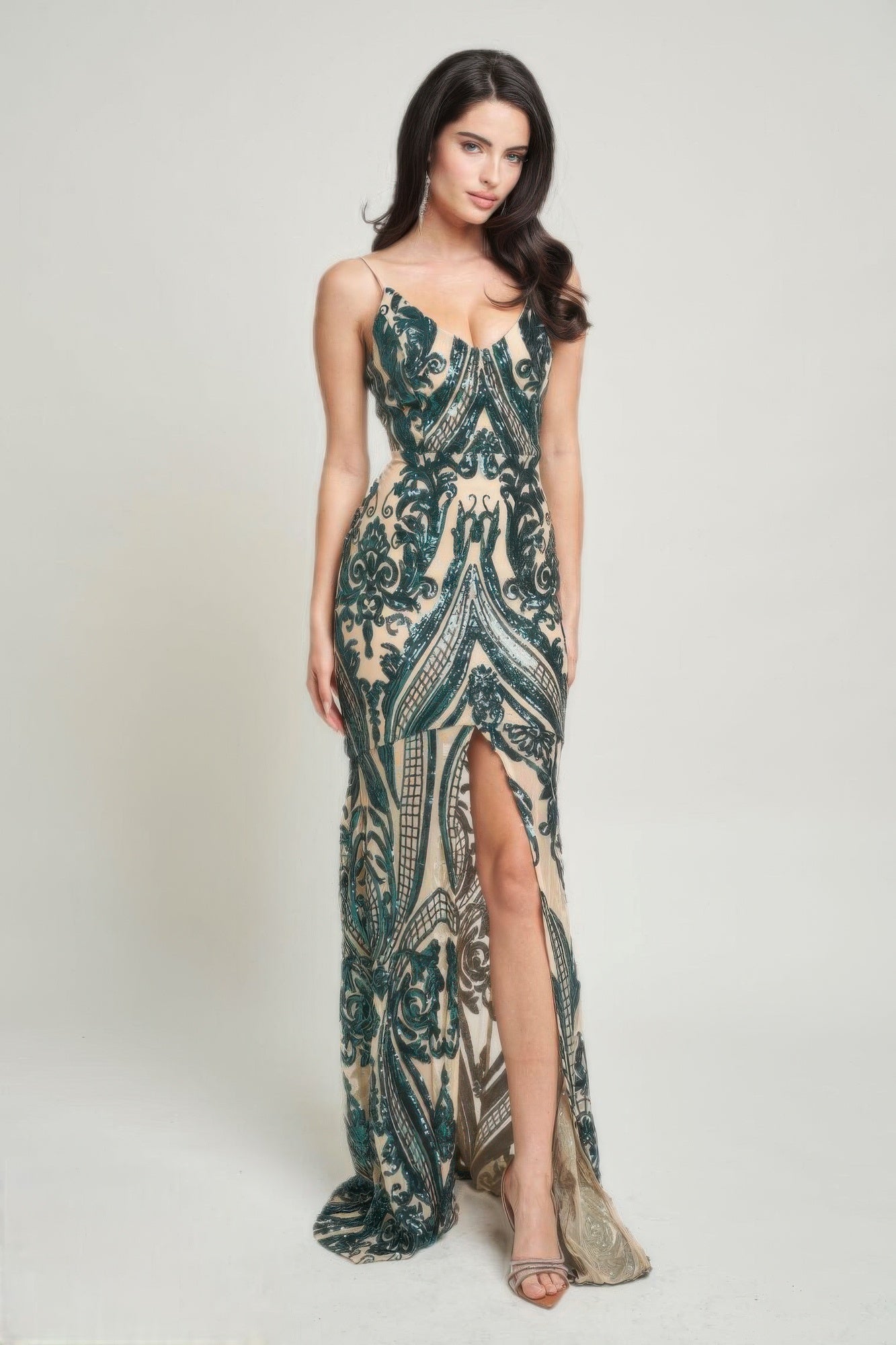 Spaghetti Strap Art Deco Sequins Maxi Dress-TOPS / DRESSES-[Adult]-[Female]-2022 Online Blue Zone Planet