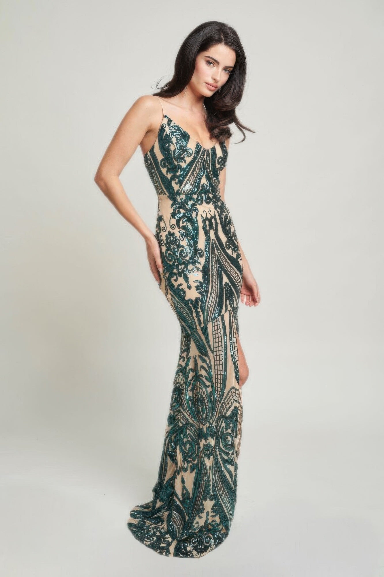 Spaghetti Strap Art Deco Sequins Maxi Dress-TOPS / DRESSES-[Adult]-[Female]-Hunter-S-2022 Online Blue Zone Planet