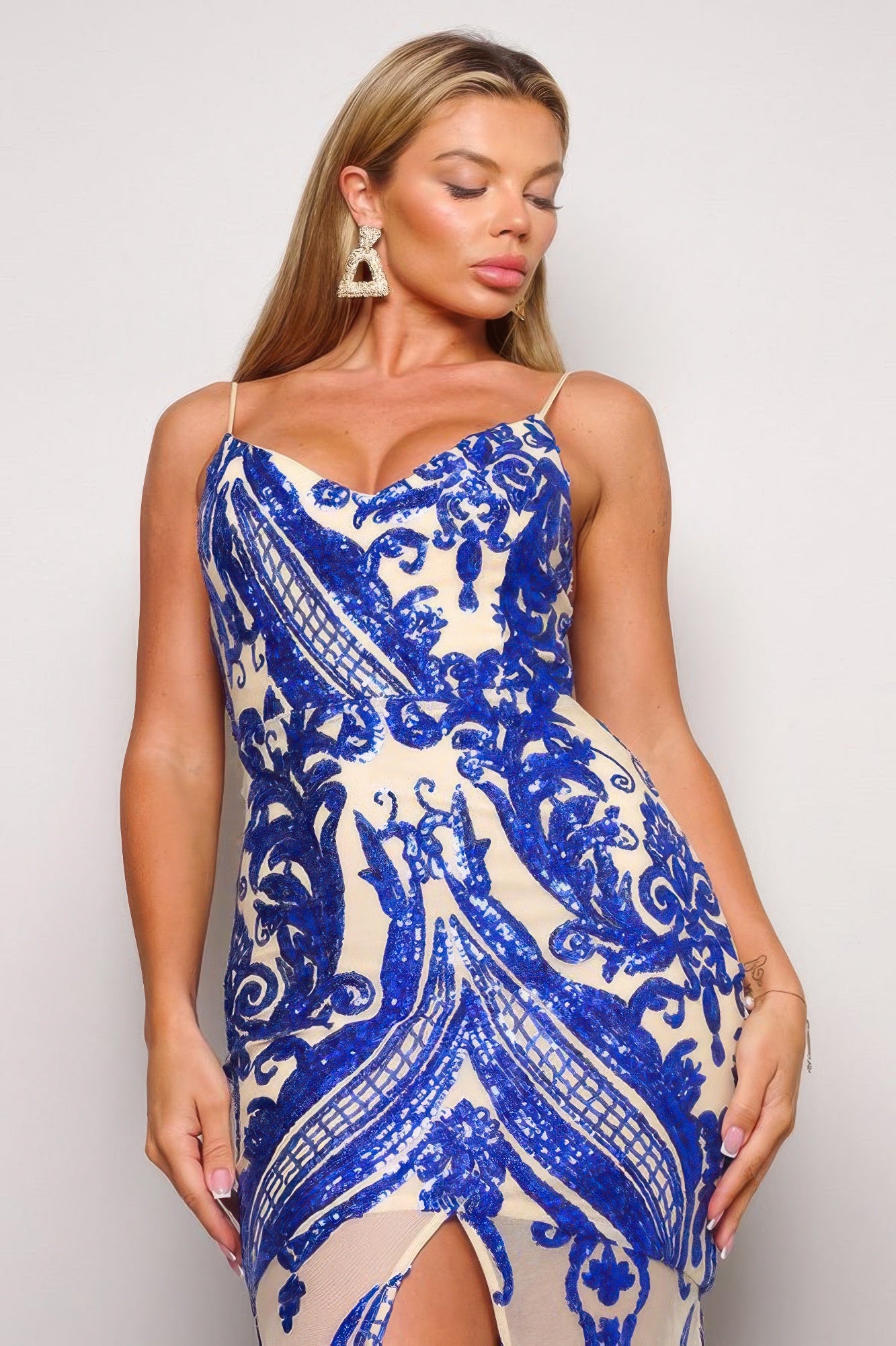 Spaghetti Strap Art Deco Sequins Maxi Dress-TOPS / DRESSES-[Adult]-[Female]-2022 Online Blue Zone Planet