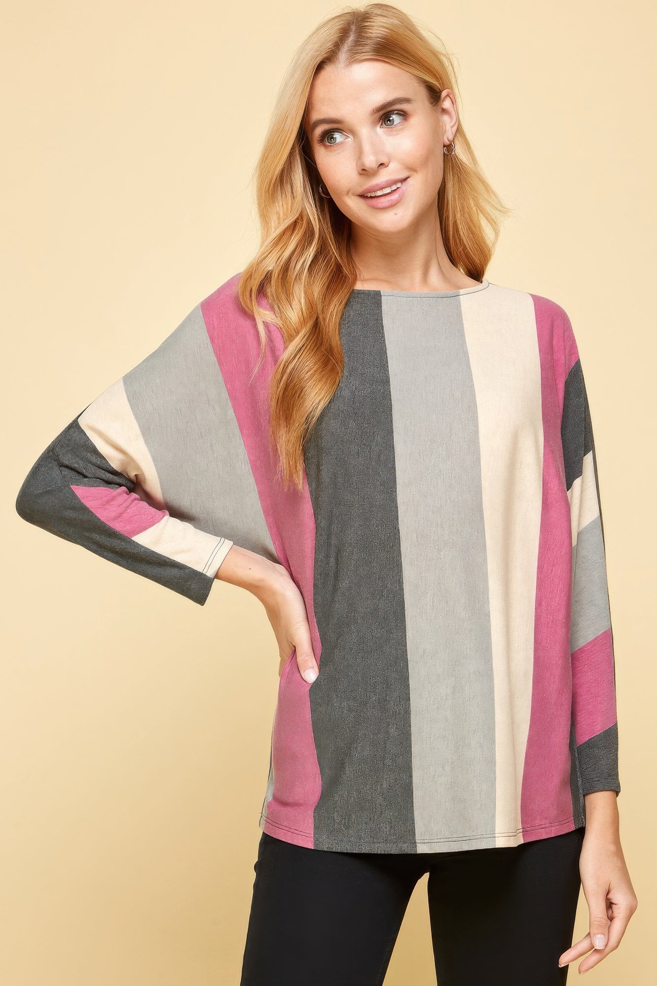 Striped Dolman Sleeves Top-TOPS / DRESSES-[Adult]-[Female]-2022 Online Blue Zone Planet