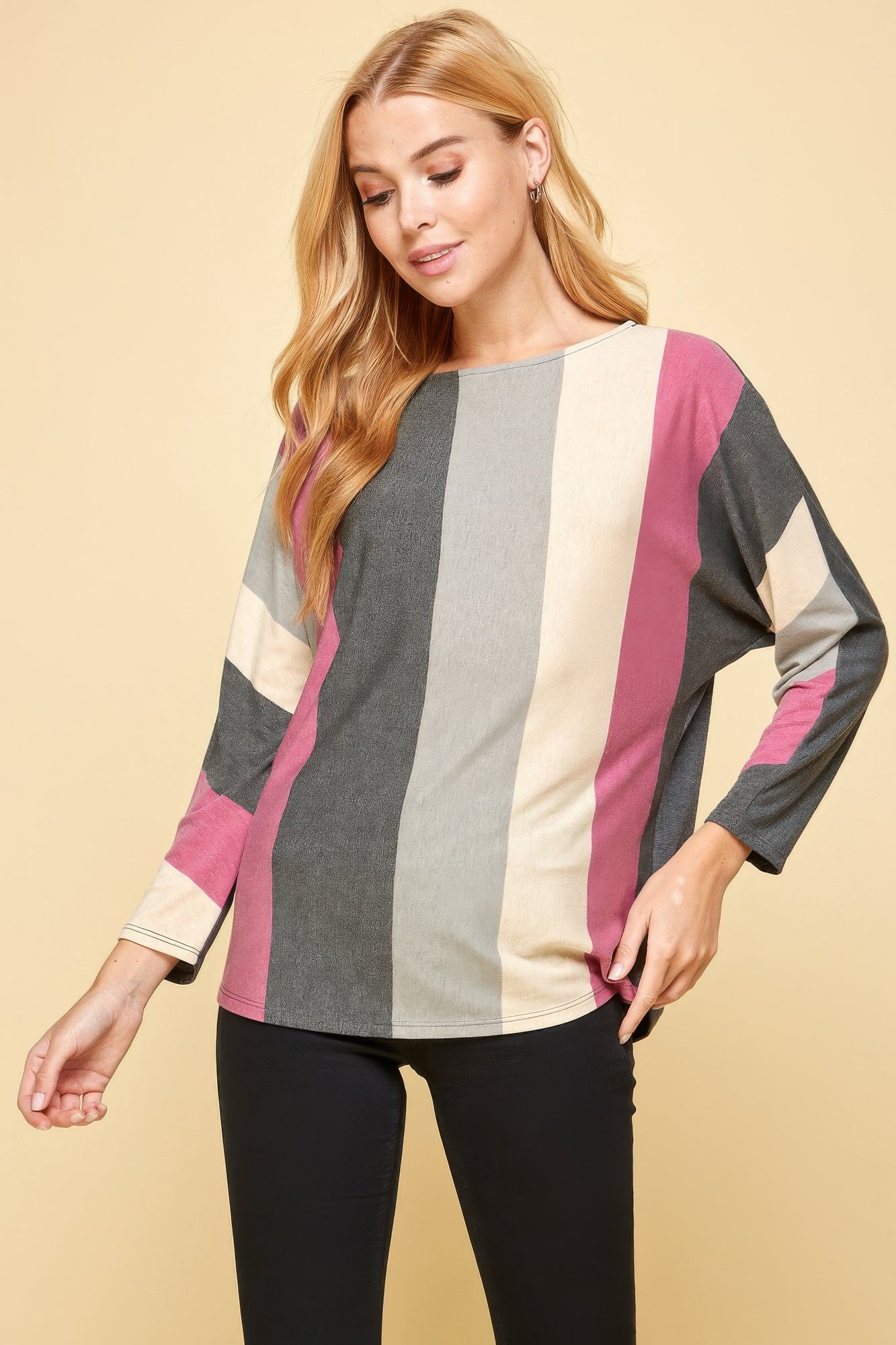 Striped Dolman Sleeves Top-TOPS / DRESSES-[Adult]-[Female]-2022 Online Blue Zone Planet