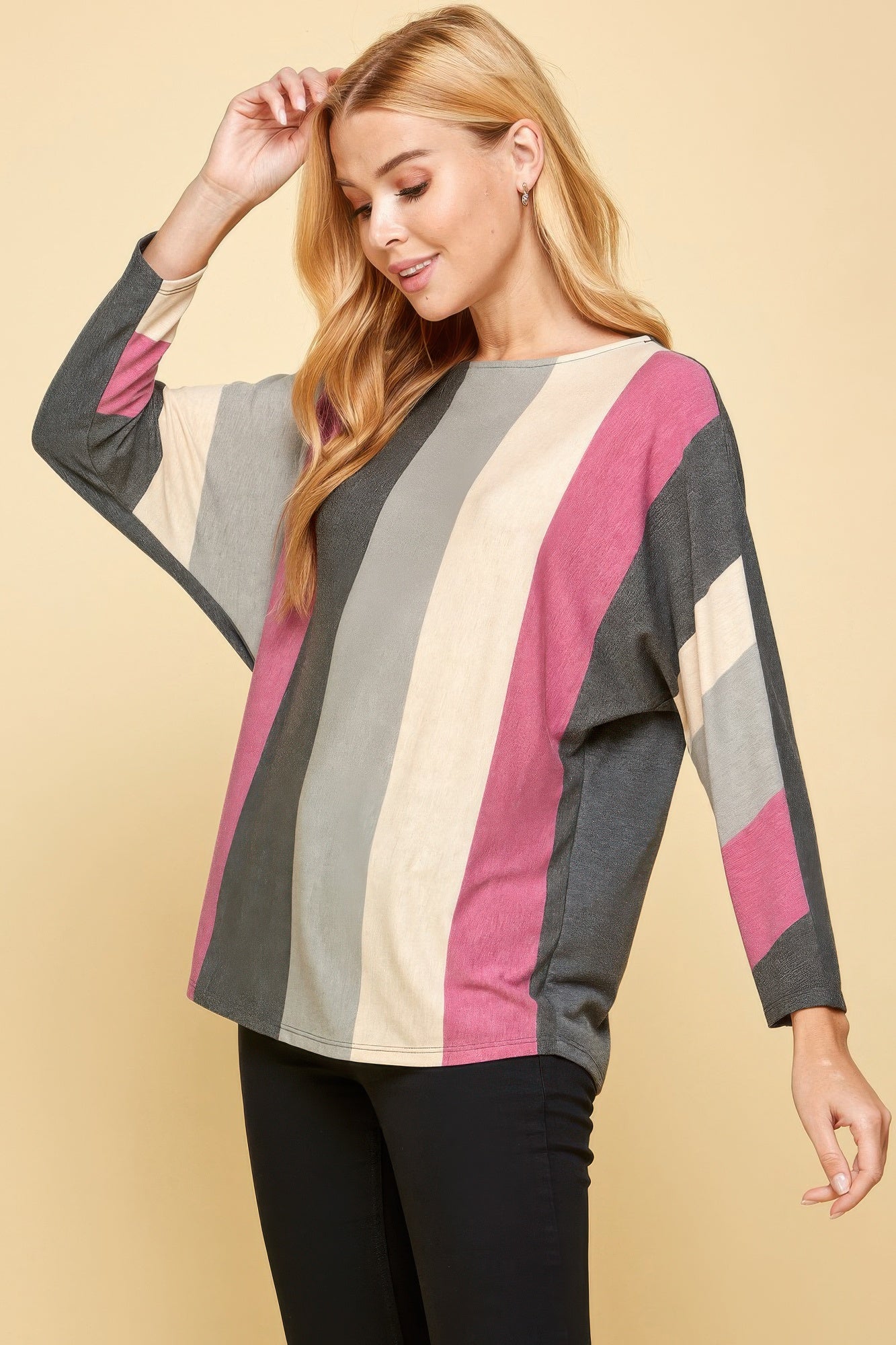 Striped Dolman Sleeves Top-TOPS / DRESSES-[Adult]-[Female]-2022 Online Blue Zone Planet