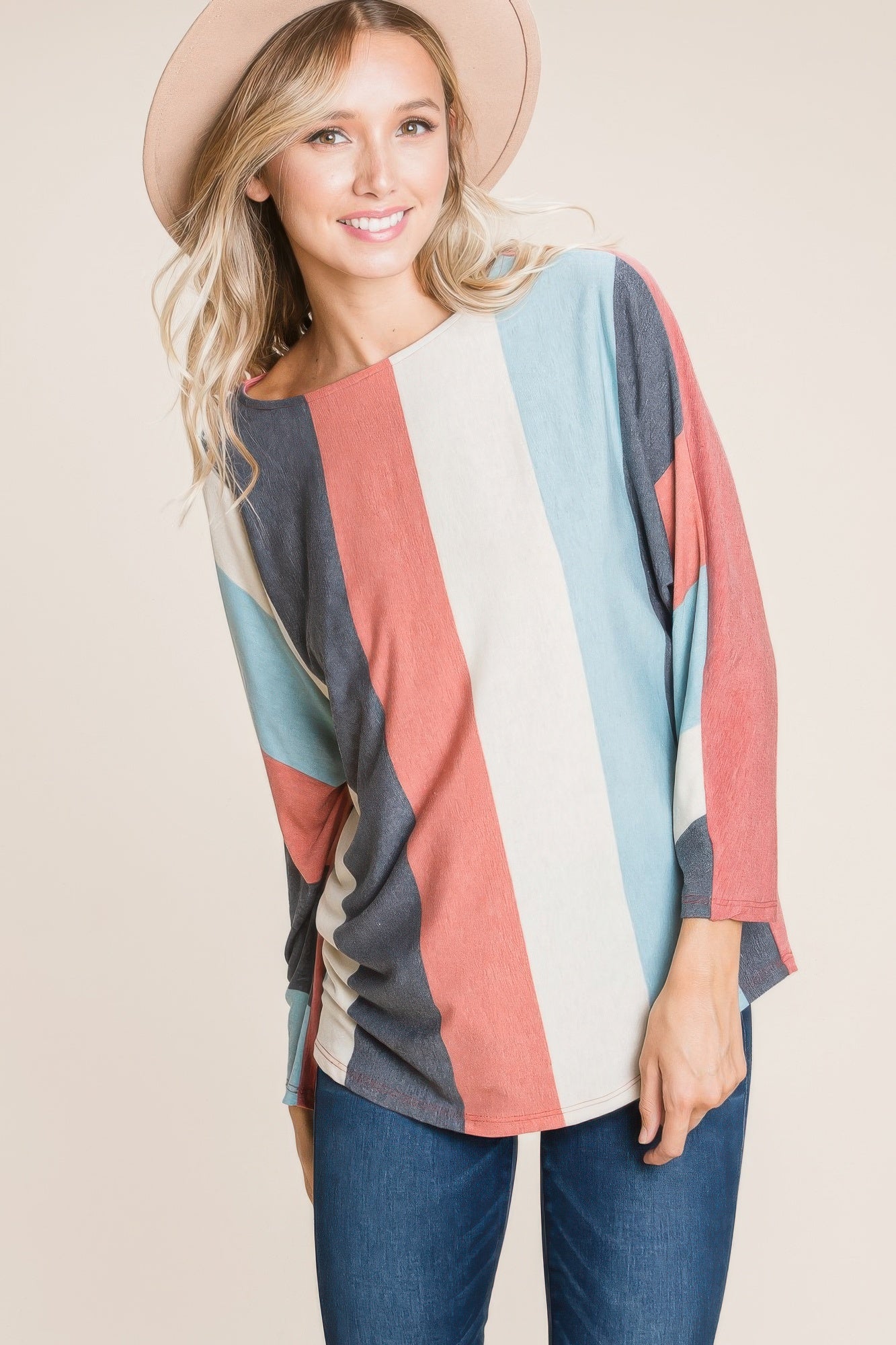 Striped Dolman Sleeves Top-TOPS / DRESSES-[Adult]-[Female]-2022 Online Blue Zone Planet