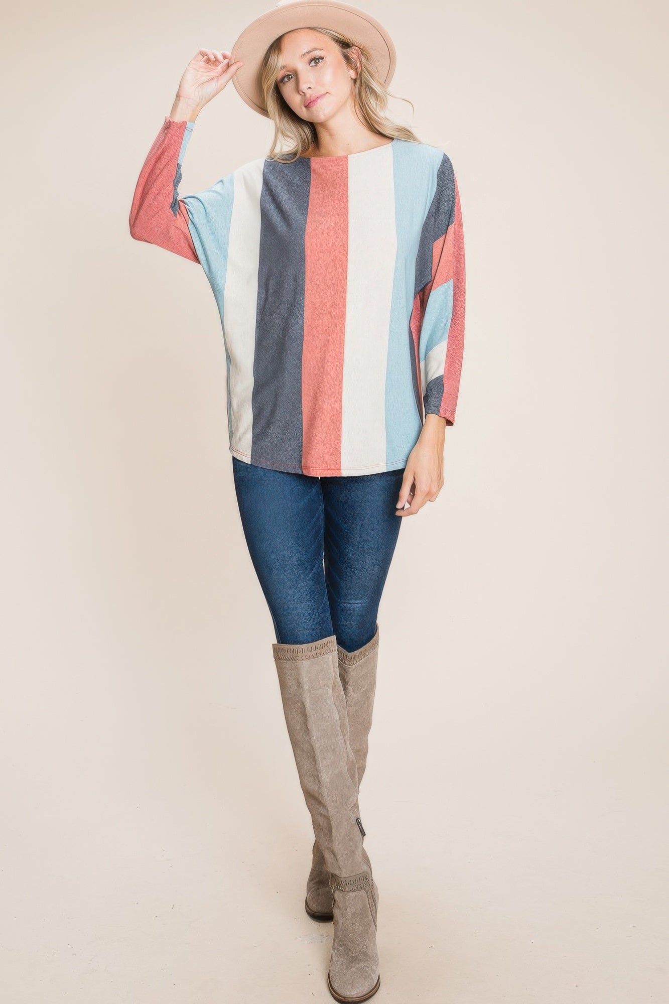 Striped Dolman Sleeves Top-TOPS / DRESSES-[Adult]-[Female]-2022 Online Blue Zone Planet