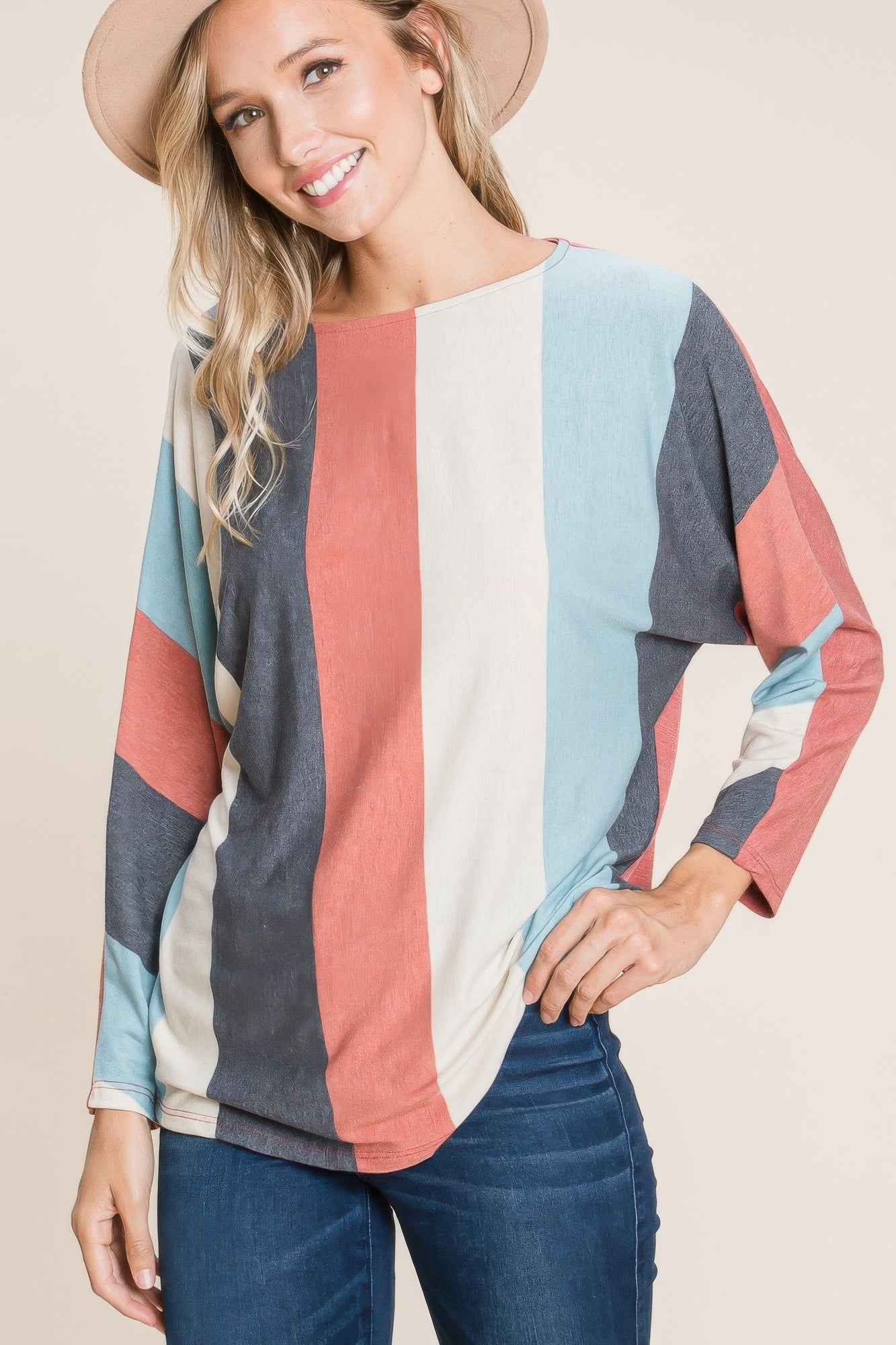 Striped Dolman Sleeves Top-TOPS / DRESSES-[Adult]-[Female]-2022 Online Blue Zone Planet