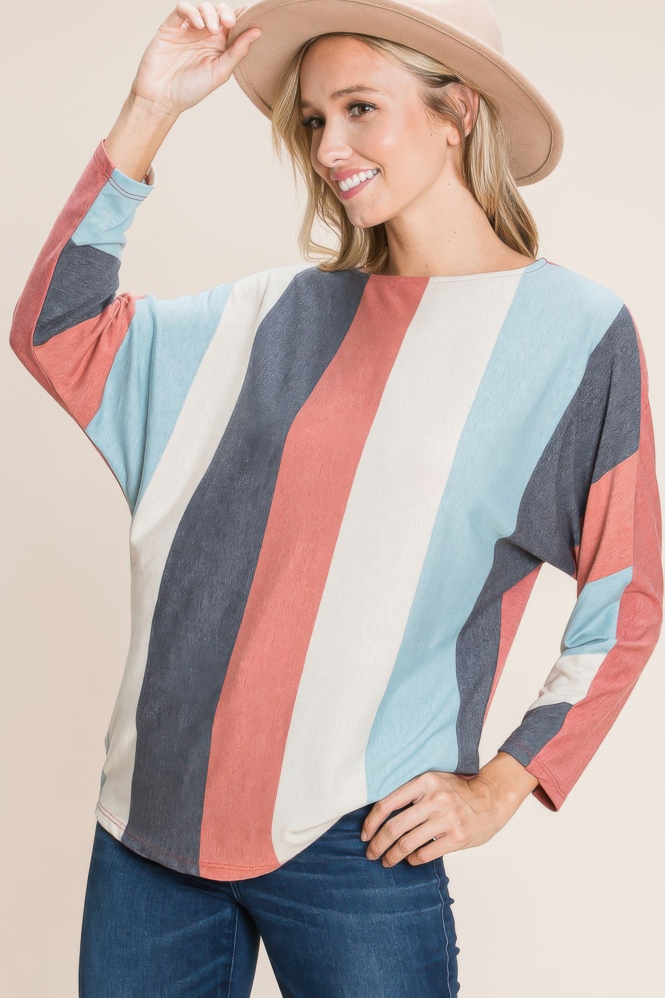 Striped Dolman Sleeves Top-TOPS / DRESSES-[Adult]-[Female]-2022 Online Blue Zone Planet