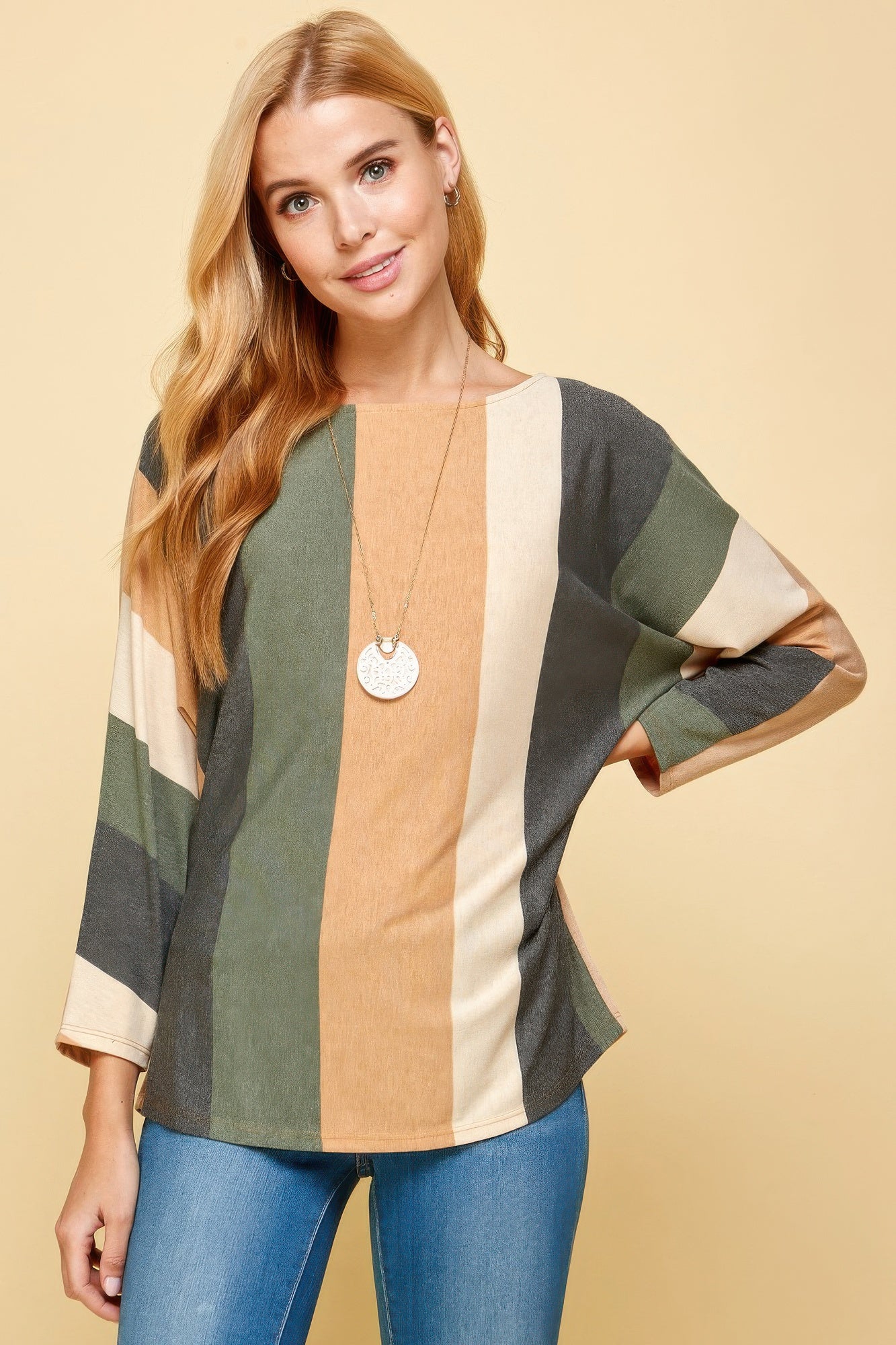 Striped Dolman Sleeves Top-TOPS / DRESSES-[Adult]-[Female]-2022 Online Blue Zone Planet