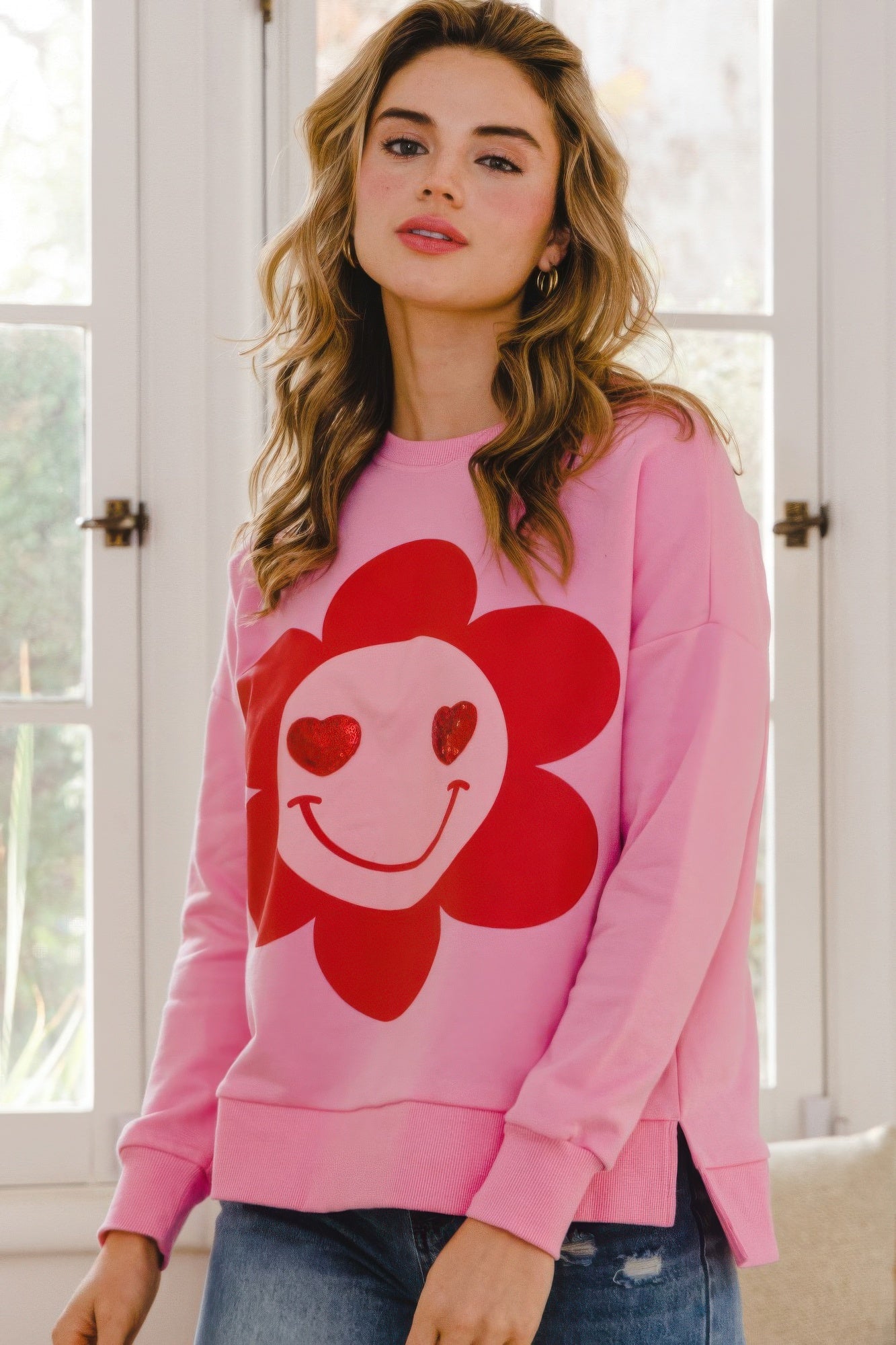 Smiley Flower Oversized Pullover-TOPS / DRESSES-[Adult]-[Female]-2022 Online Blue Zone Planet