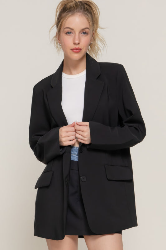 Pam's Long Sleeve Front Button Closure Blazer-TOPS / DRESSES-[Adult]-[Female]-Black-S-2022 Online Blue Zone Planet