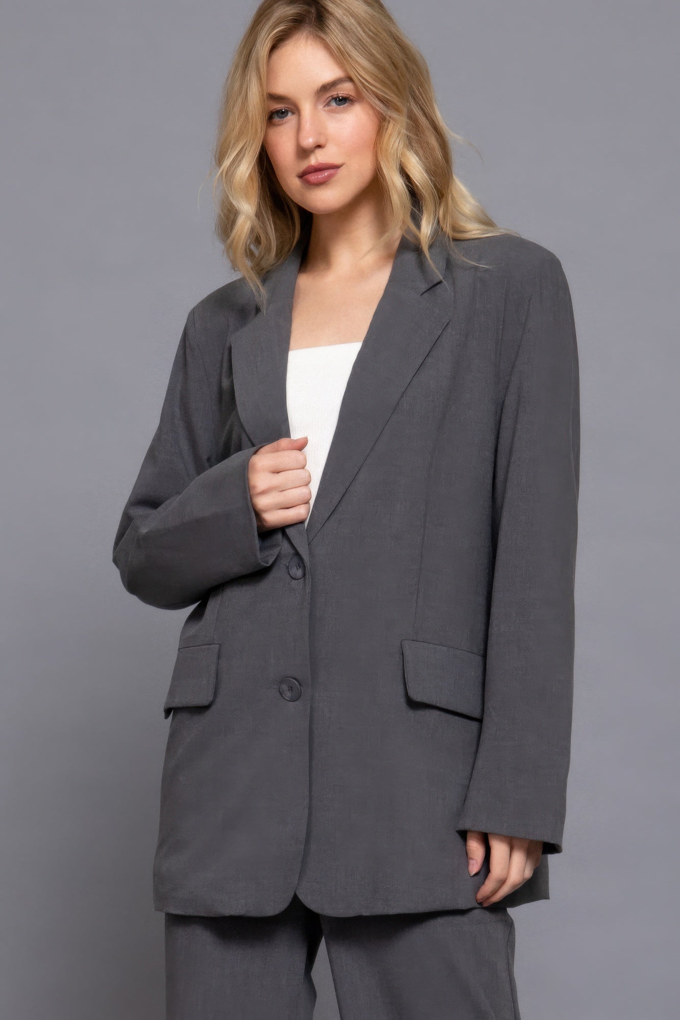 Pam's Long Sleeve Front Button Closure Blazer-TOPS / DRESSES-[Adult]-[Female]-Heather Charcoal-S-2022 Online Blue Zone Planet