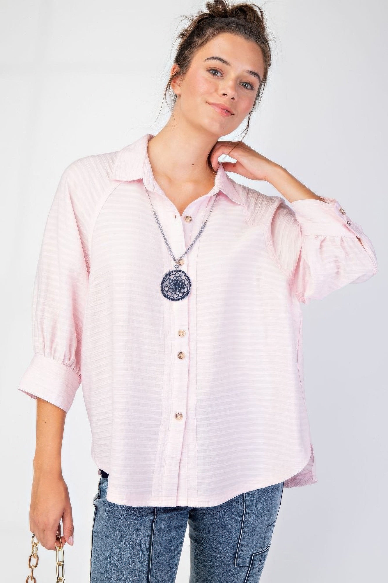 Button down textured woven shirt-TOPS / DRESSES-[Adult]-[Female]-Mist Pink-S-2022 Online Blue Zone Planet