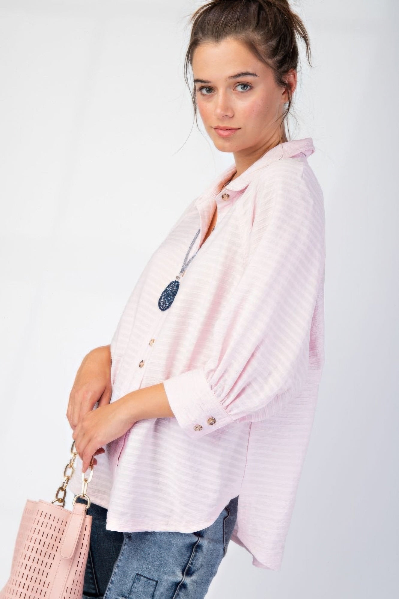 Button down textured woven shirt-TOPS / DRESSES-[Adult]-[Female]-2022 Online Blue Zone Planet