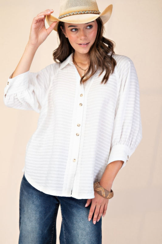 Button down textured woven shirt-TOPS / DRESSES-[Adult]-[Female]-White-S-2022 Online Blue Zone Planet