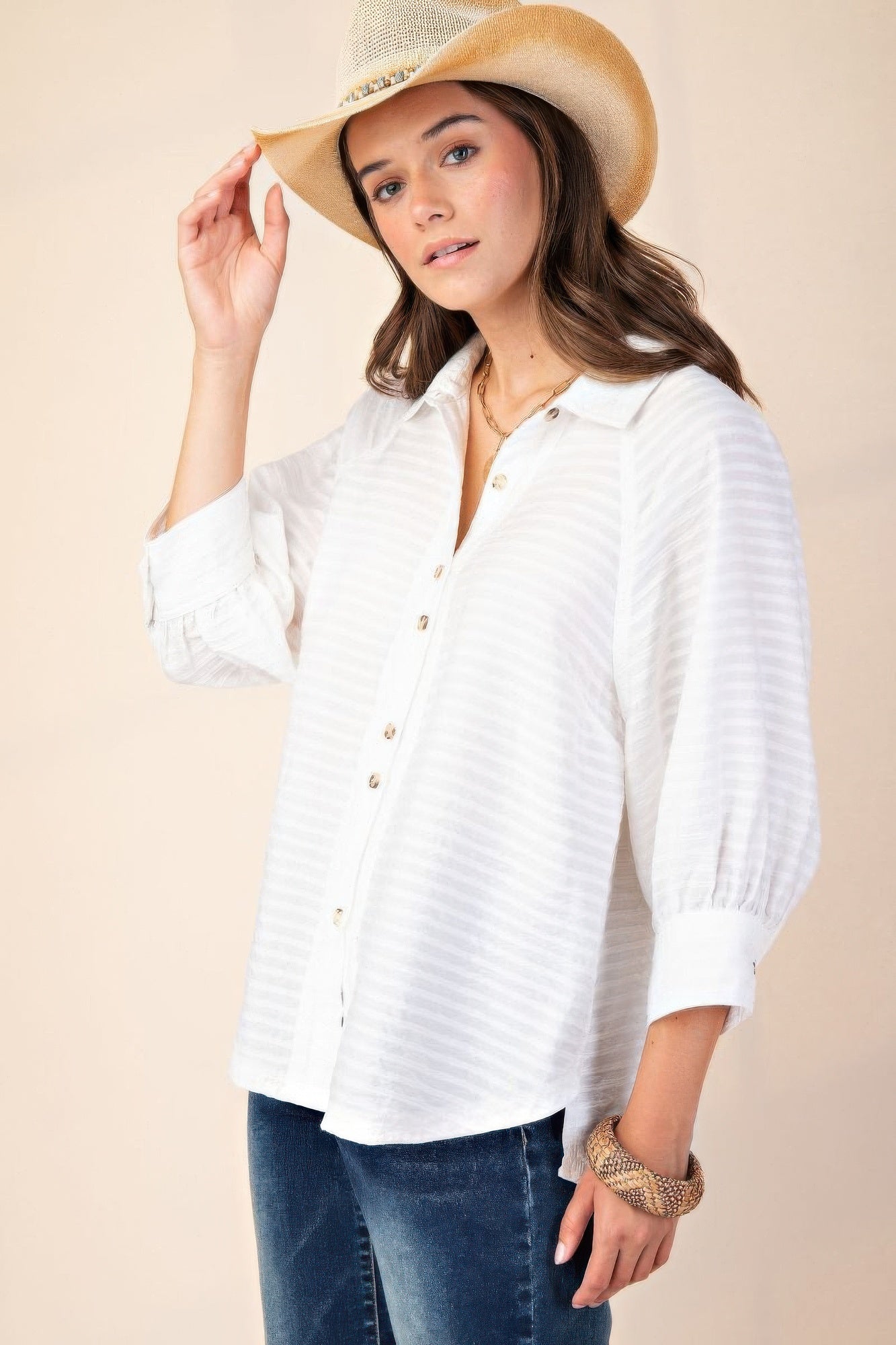 Button down textured woven shirt-TOPS / DRESSES-[Adult]-[Female]-2022 Online Blue Zone Planet