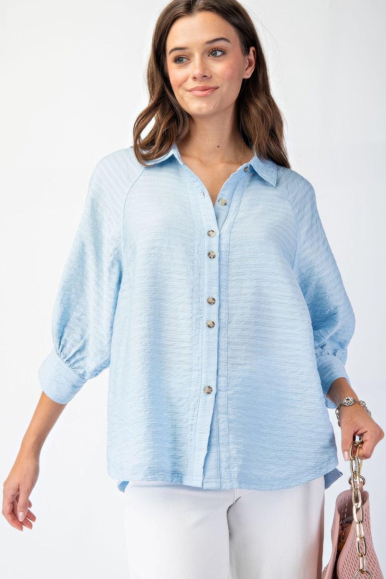 Button down textured woven shirt-TOPS / DRESSES-[Adult]-[Female]-2022 Online Blue Zone Planet