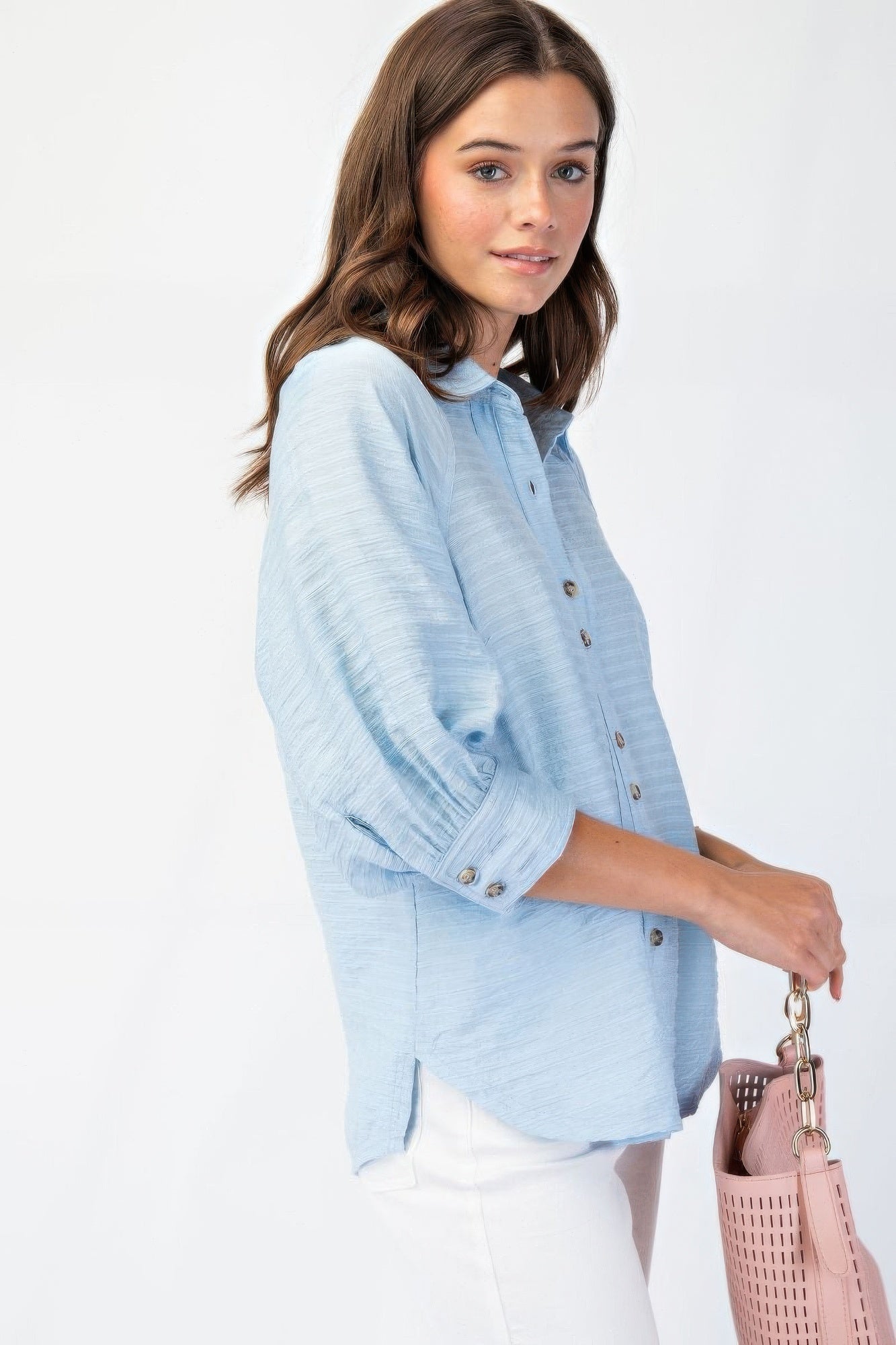 Button down textured woven shirt-TOPS / DRESSES-[Adult]-[Female]-2022 Online Blue Zone Planet