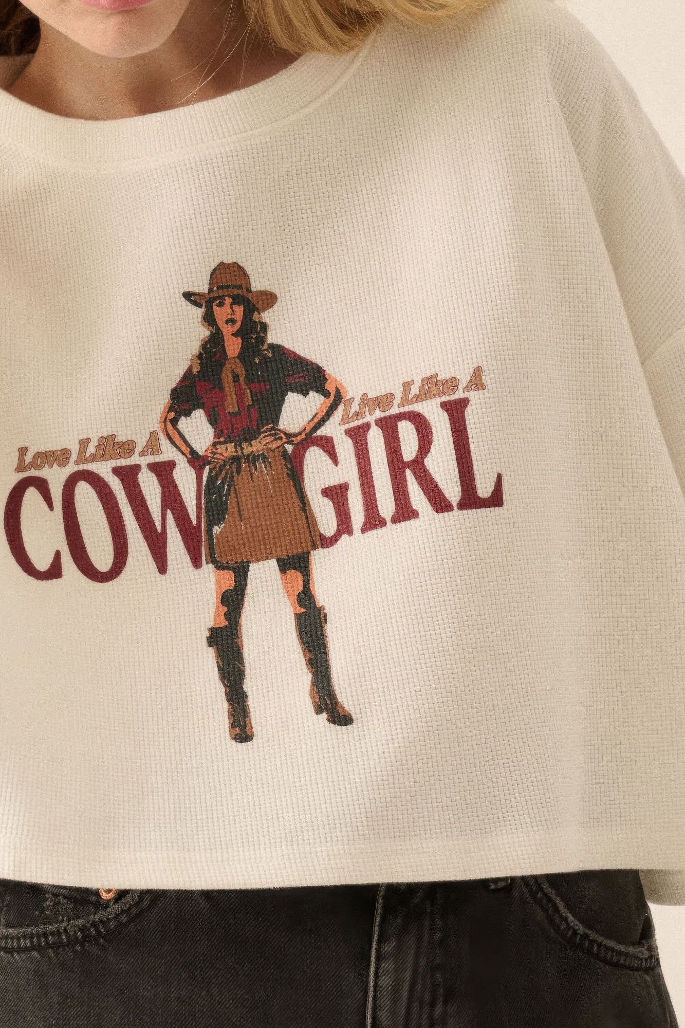 Love like a cowgirl thermal graphic sweatshirt-[Adult]-[Female]-2022 Online Blue Zone Planet