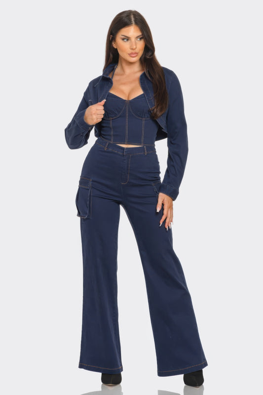 Sarah's Crop Jacket 3 Piece Set-TOPS / DRESSES-[Adult]-[Female]-Navy-S-2022 Online Blue Zone Planet