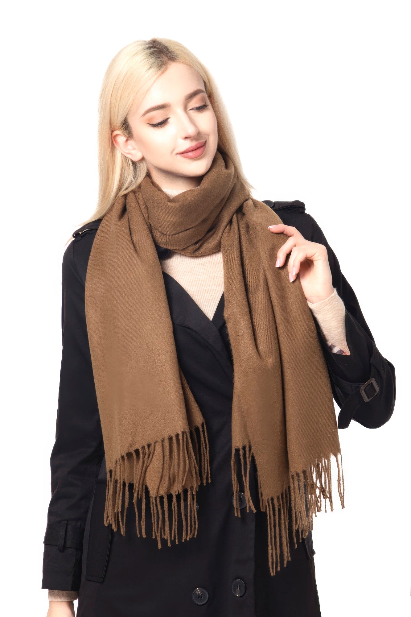 Fashion Basic Blanket Scarf-[Adult]-[Female]-Khaki-2022 Online Blue Zone Planet