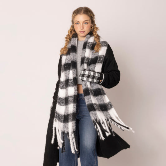 Buffalo Plaid Scarf-[Adult]-[Female]-Black-2022 Online Blue Zone Planet