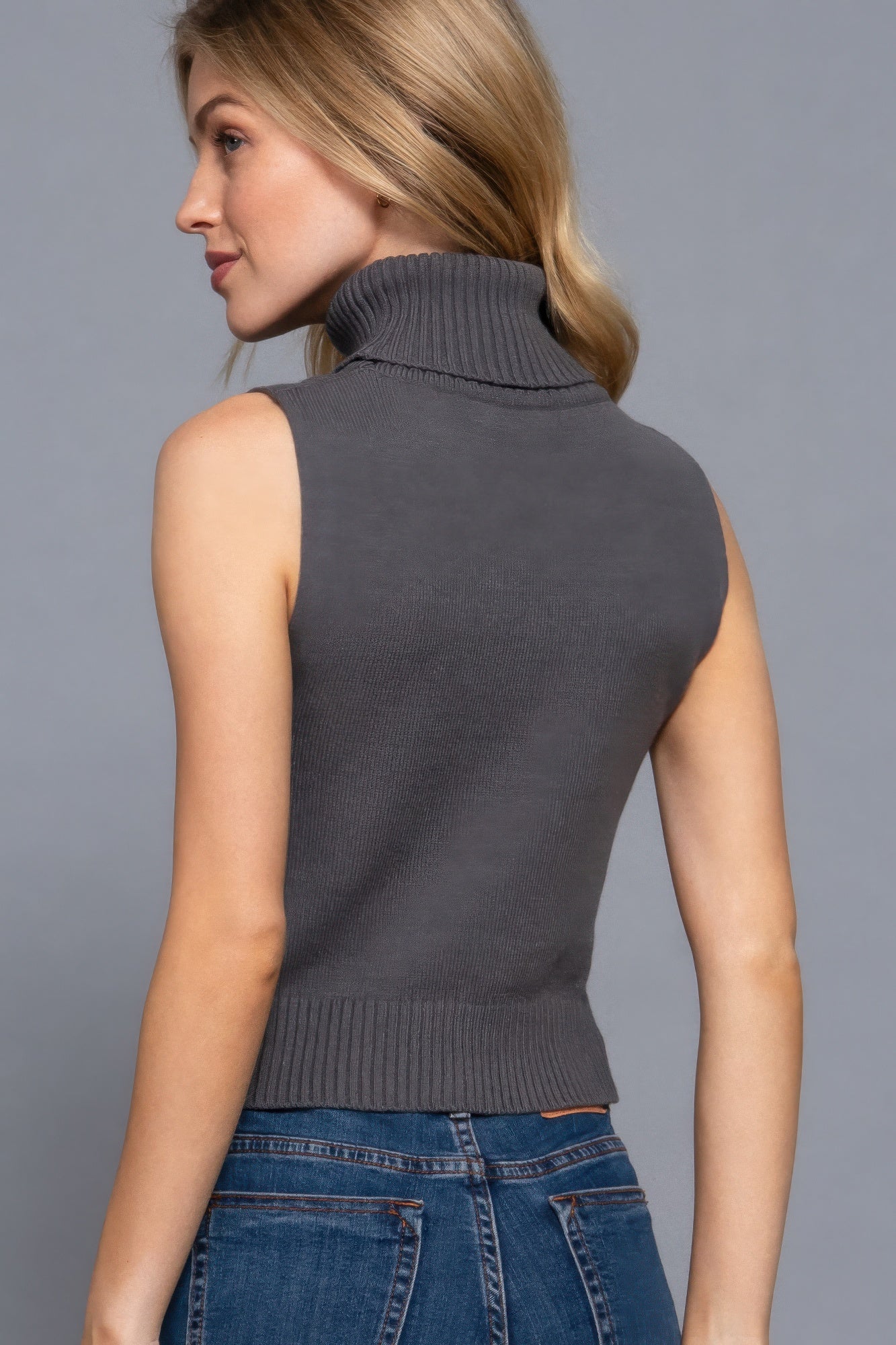 Sleeveless Turtle Neck Sweater Top-[Adult]-[Female]-2022 Online Blue Zone Planet