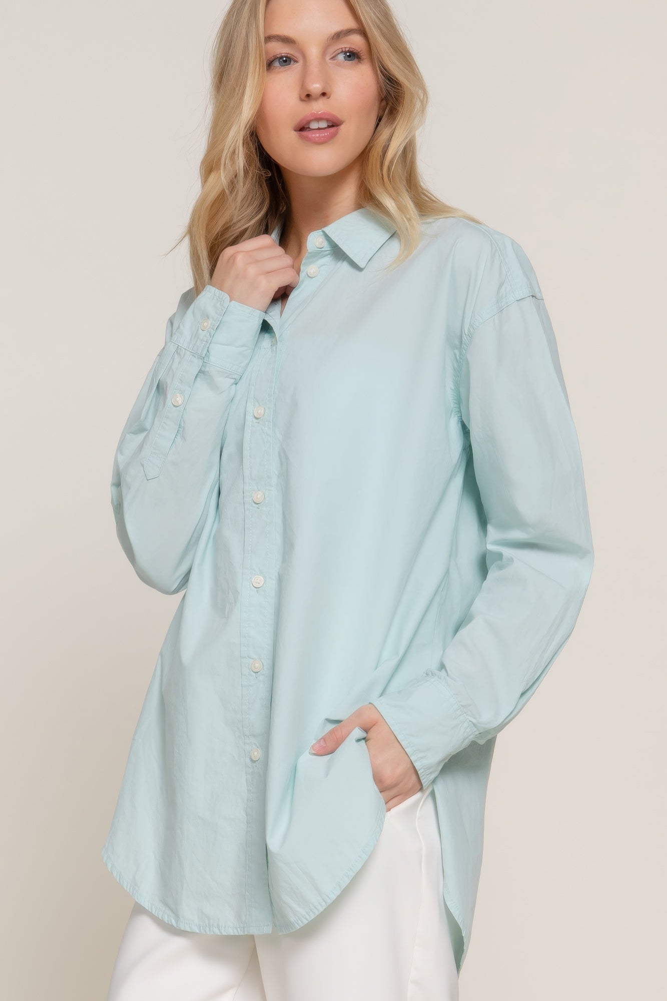 Long Sleeve Loose Fit Shirt-[Adult]-[Female]-Mint-S-2022 Online Blue Zone Planet