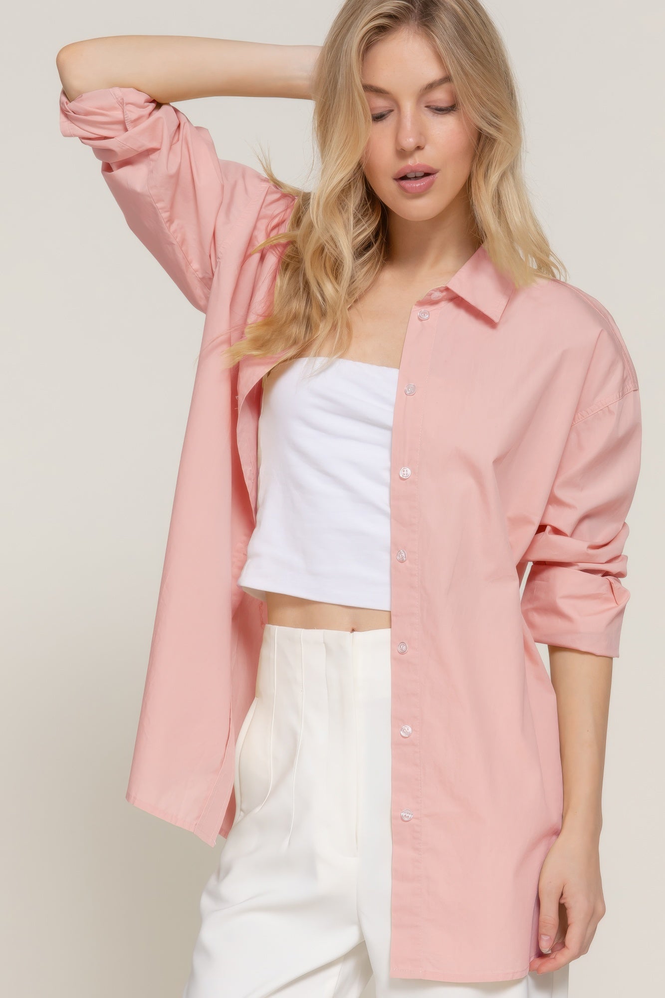 Long Sleeve Loose Fit Shirt-[Adult]-[Female]-Pink-S-2022 Online Blue Zone Planet