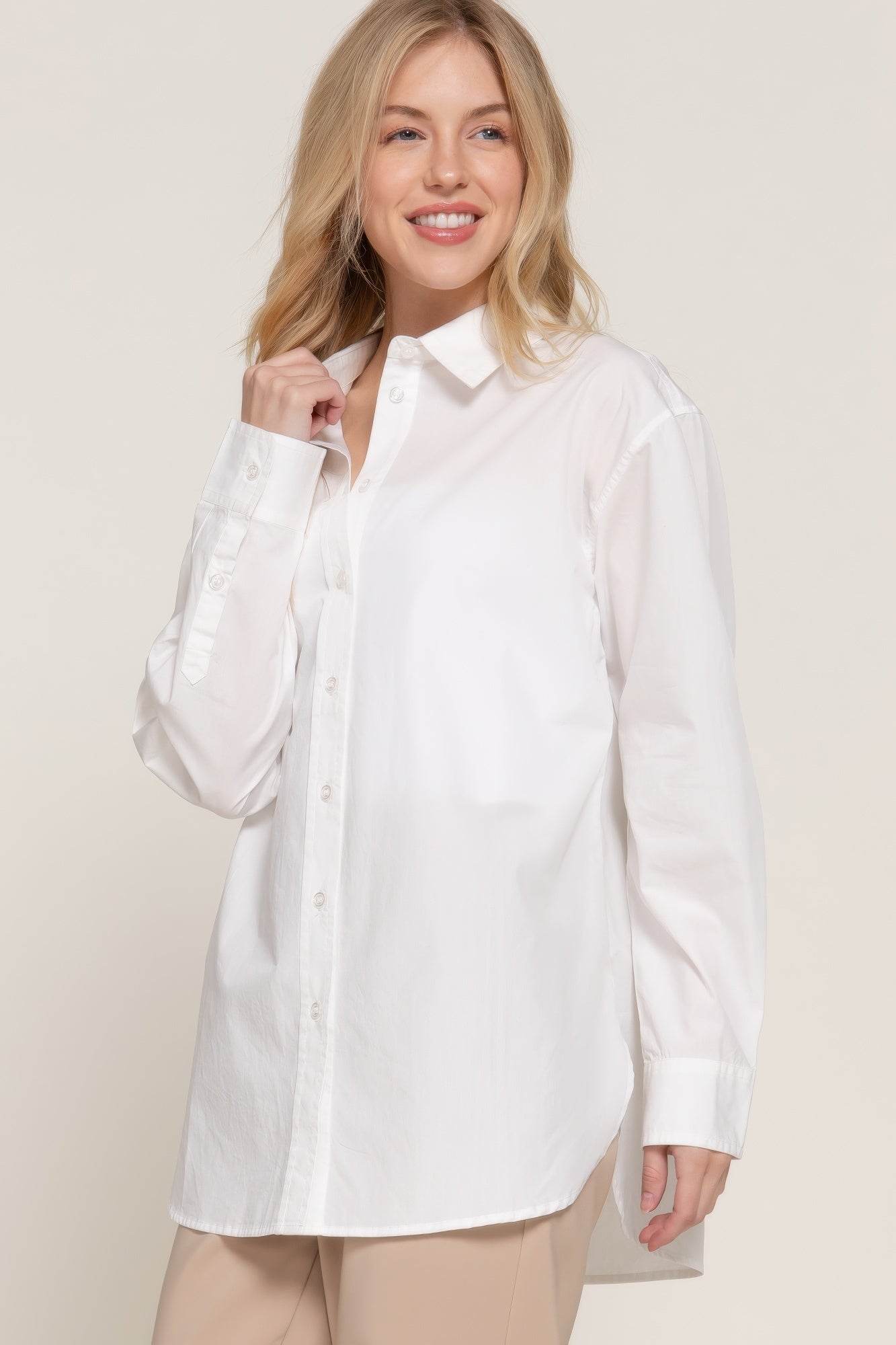 Long Sleeve Loose Fit Shirt-[Adult]-[Female]-White-S-2022 Online Blue Zone Planet