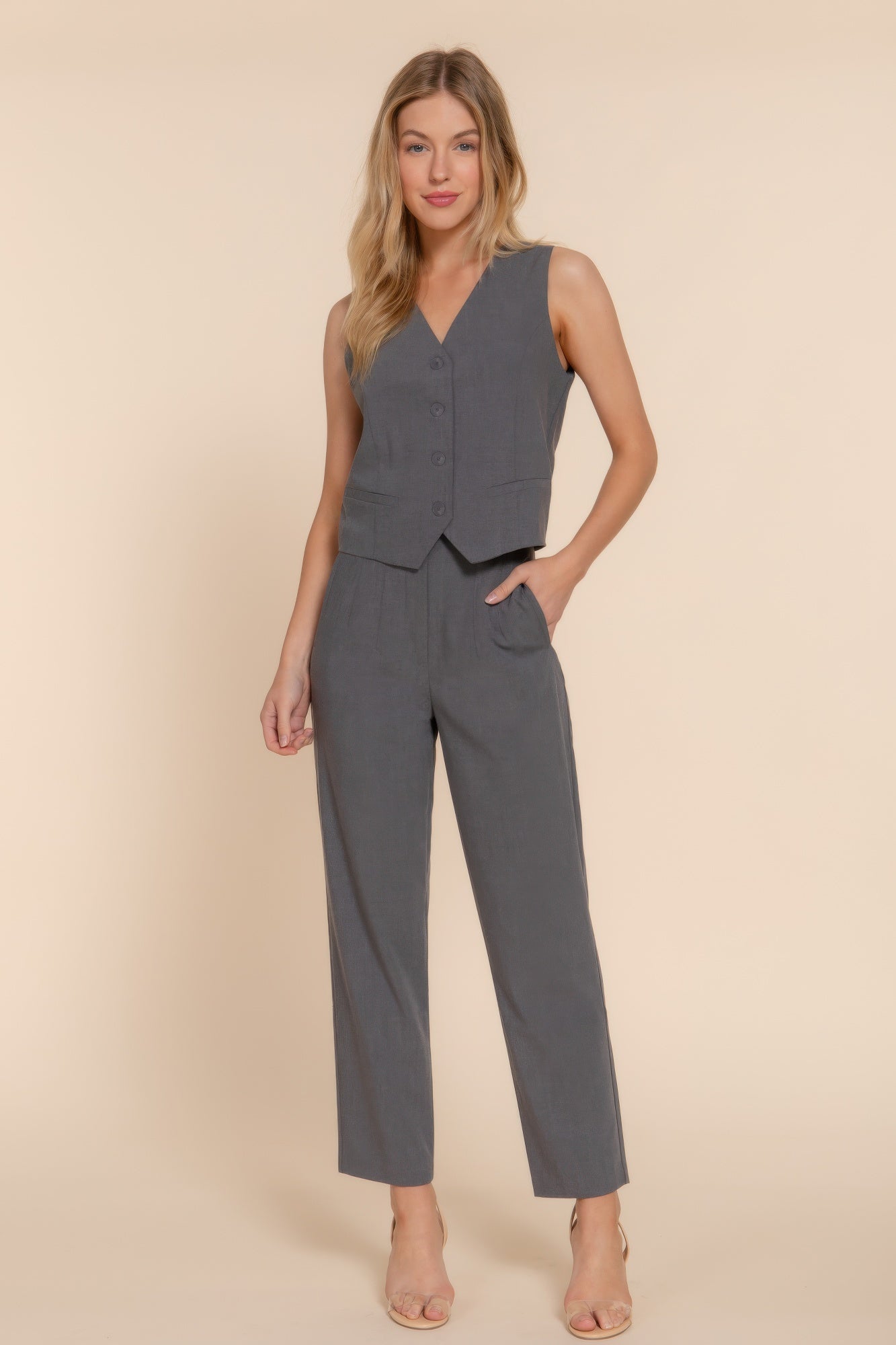 V-neckline W/front Button Closure Vest-[Adult]-[Female]-2022 Online Blue Zone Planet