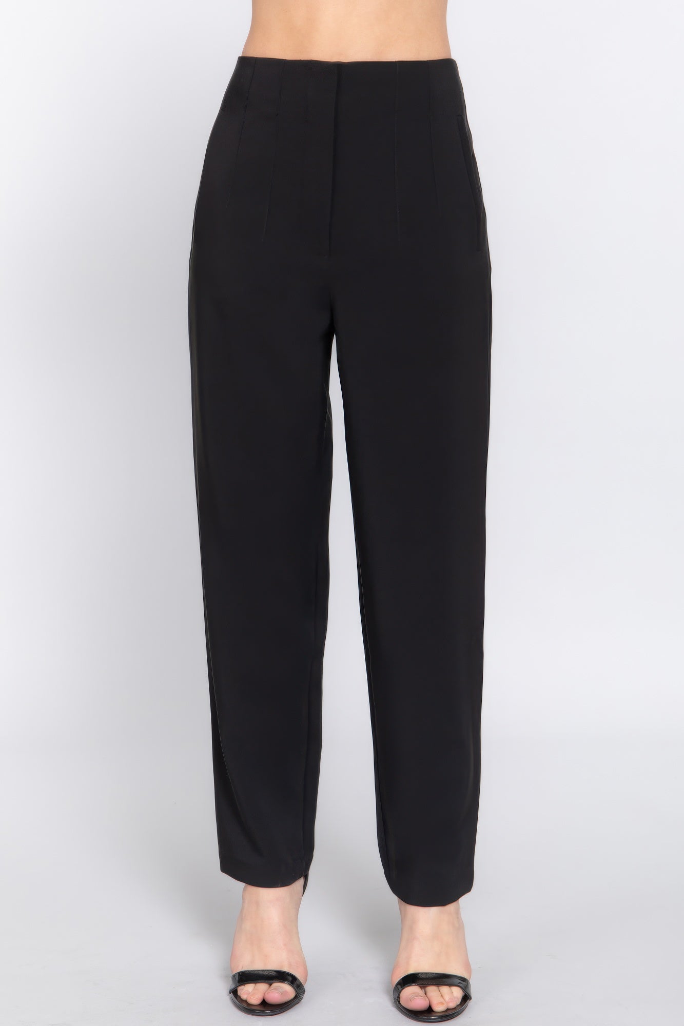 Blue Zone Planet | High Waist Pintuck Detail Long Pants-[Adult]-[Female]-Black-S-2022 Online Blue Zone Planet