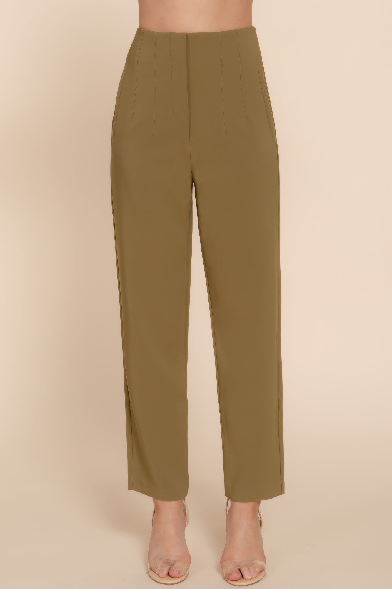 Blue Zone Planet | High Waist Pintuck Detail Long Pants-[Adult]-[Female]-Green Olive-S-2022 Online Blue Zone Planet