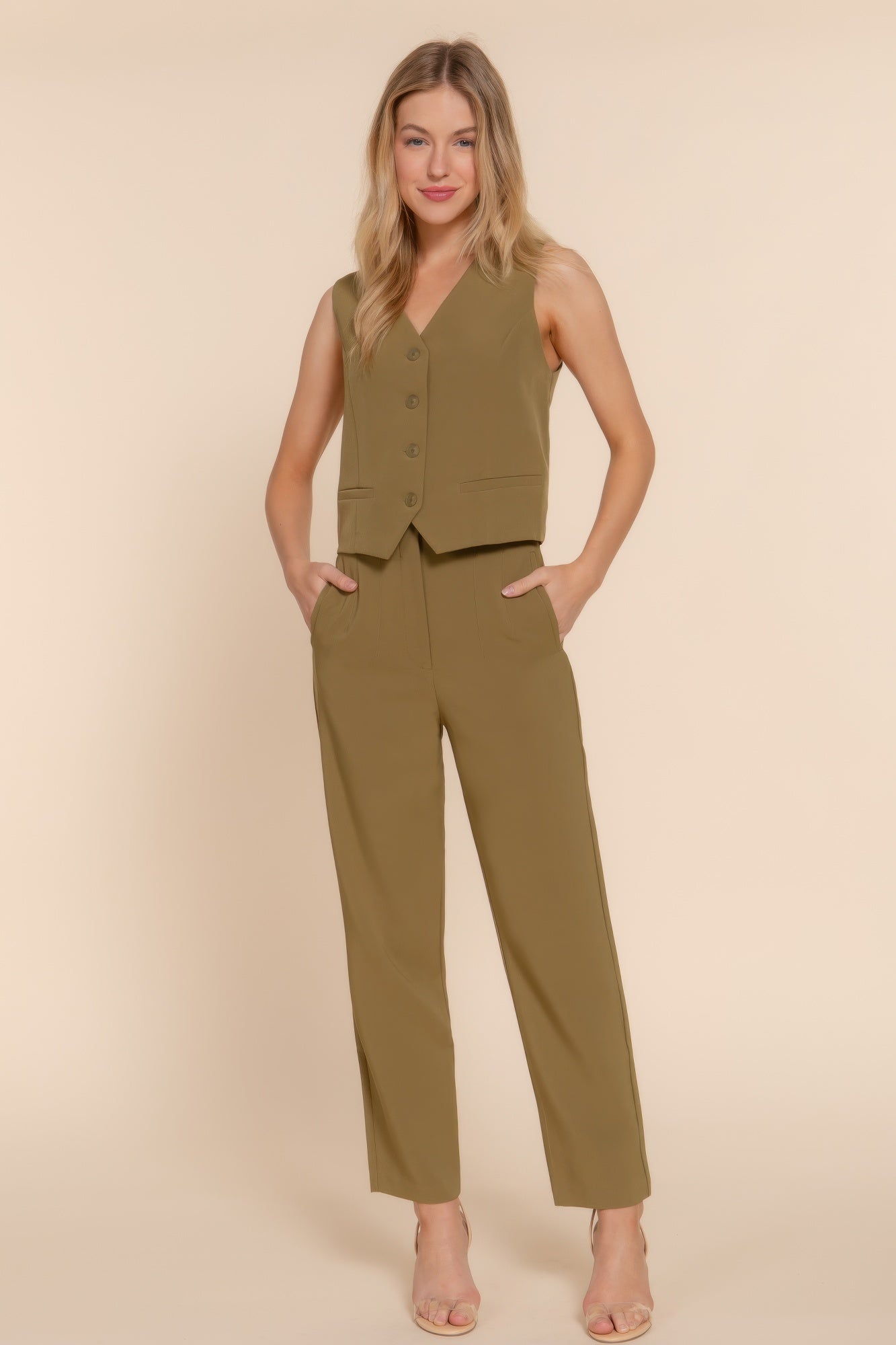 Blue Zone Planet | High Waist Pintuck Detail Long Pants-[Adult]-[Female]-2022 Online Blue Zone Planet