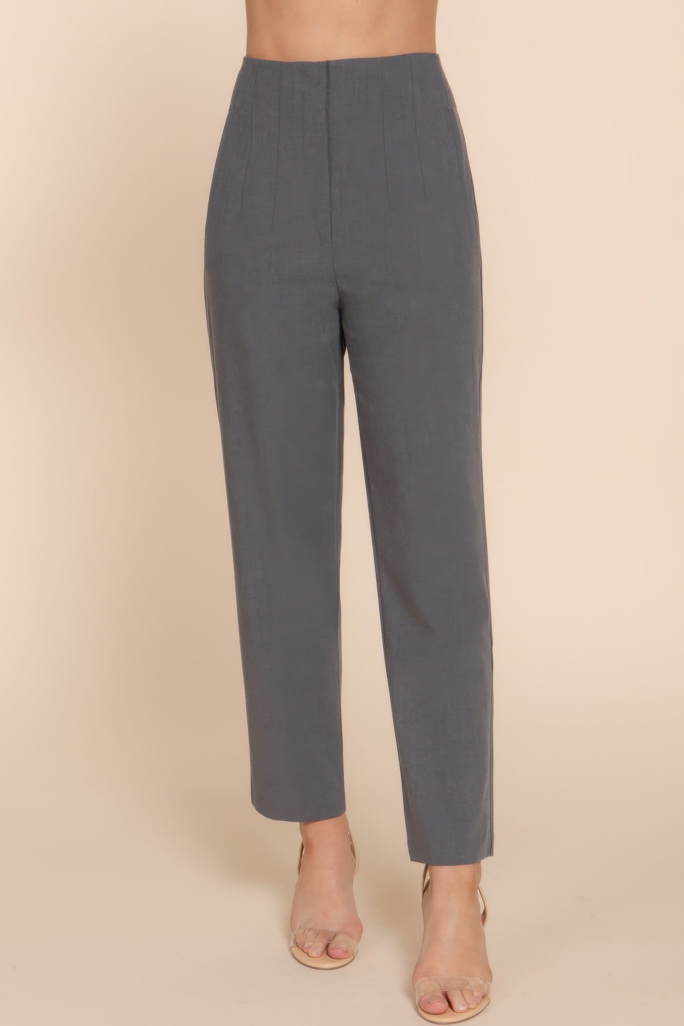 Blue Zone Planet | High Waist Pintuck Detail Long Pants-[Adult]-[Female]-Heather charcoal-S-2022 Online Blue Zone Planet