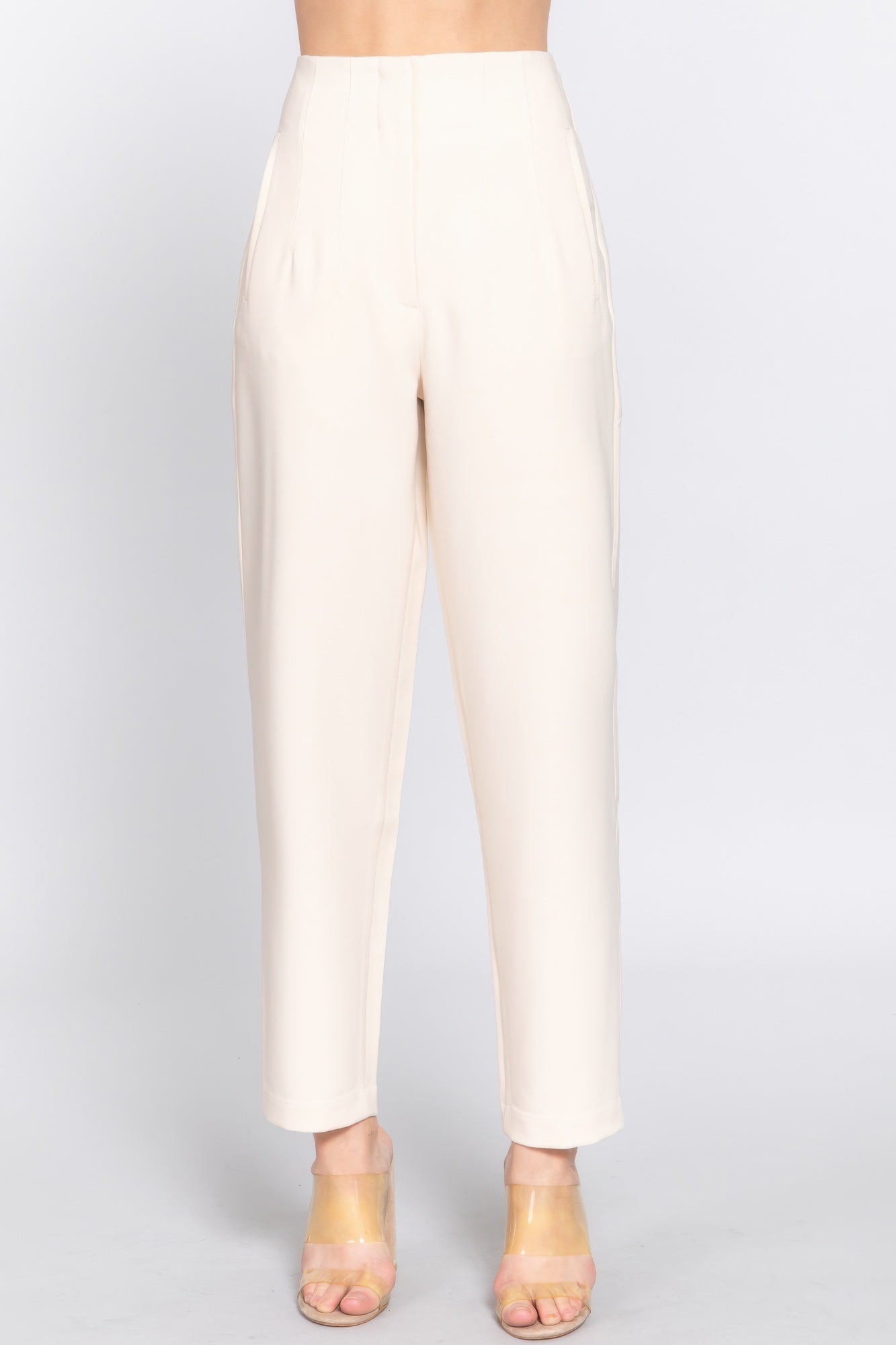 Blue Zone Planet | High Waist Pintuck Detail Long Pants-[Adult]-[Female]-Ivory-S-2022 Online Blue Zone Planet