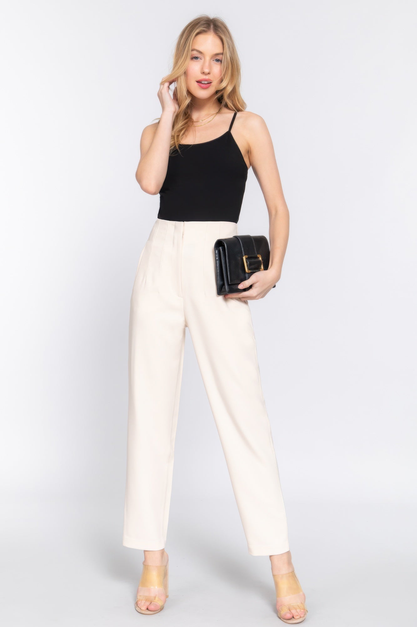 Blue Zone Planet | High Waist Pintuck Detail Long Pants-[Adult]-[Female]-2022 Online Blue Zone Planet