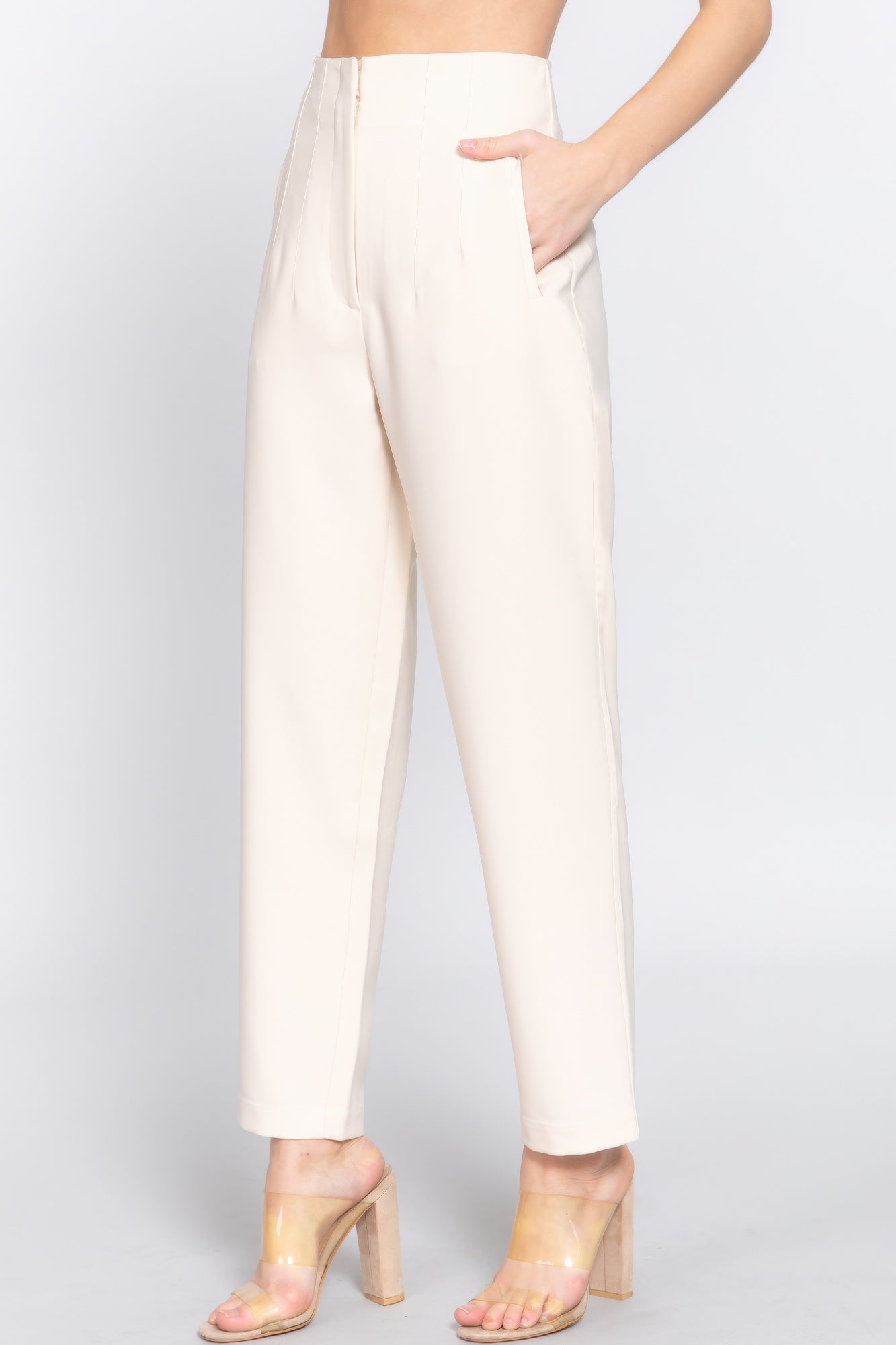 Blue Zone Planet | High Waist Pintuck Detail Long Pants-[Adult]-[Female]-2022 Online Blue Zone Planet