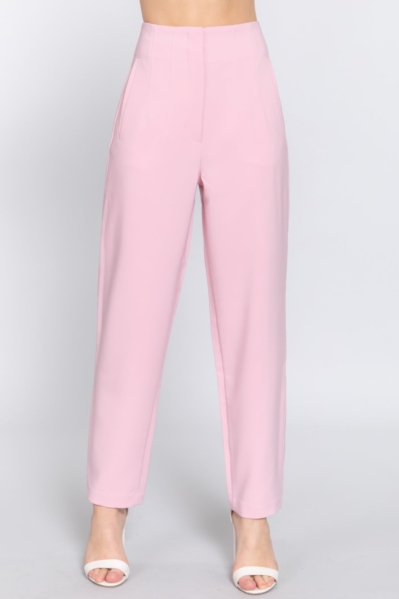 Blue Zone Planet | High Waist Pintuck Detail Long Pants-[Adult]-[Female]-Pink-S-2022 Online Blue Zone Planet