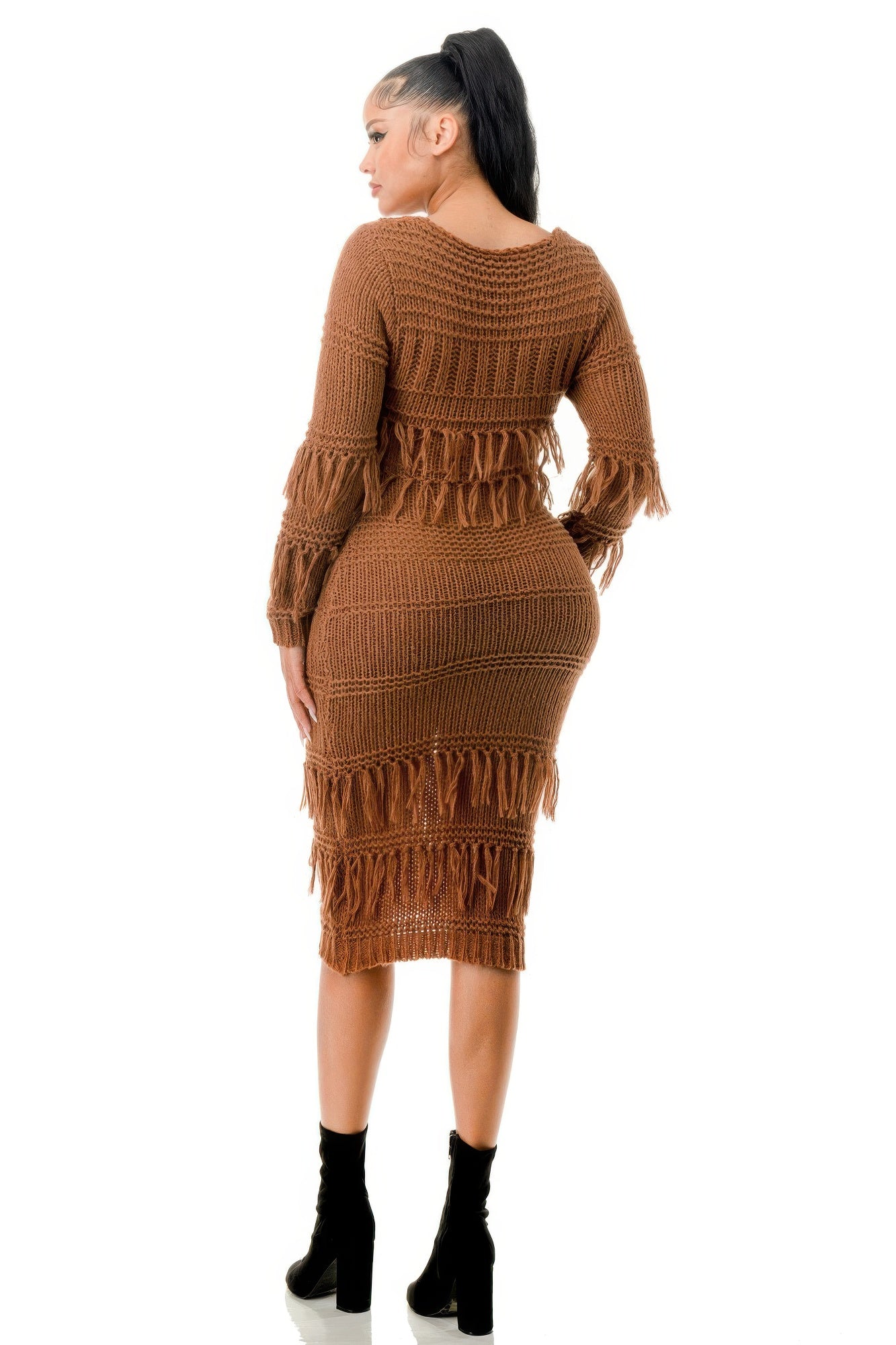 Blue Zone Planet | Knit Long Sleeve Fringe Dress-TOPS / DRESSES-[Adult]-[Female]-2022 Online Blue Zone Planet