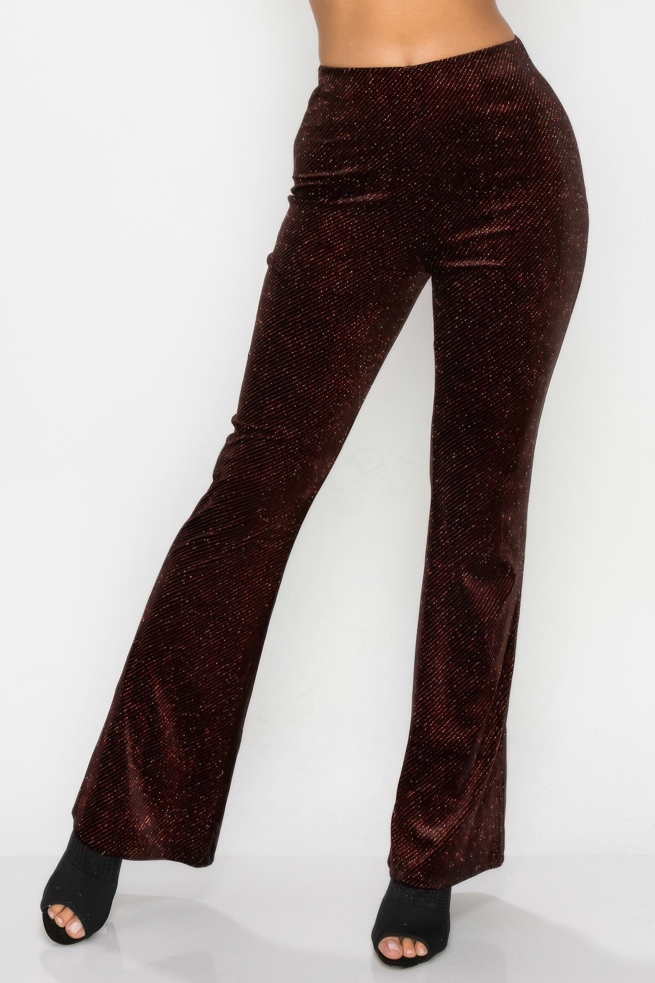 Blue Zone Planet | Glittery Flare High-rise Elastic Pants-[Adult]-[Female]-Black/Red-S-2022 Online Blue Zone Planet