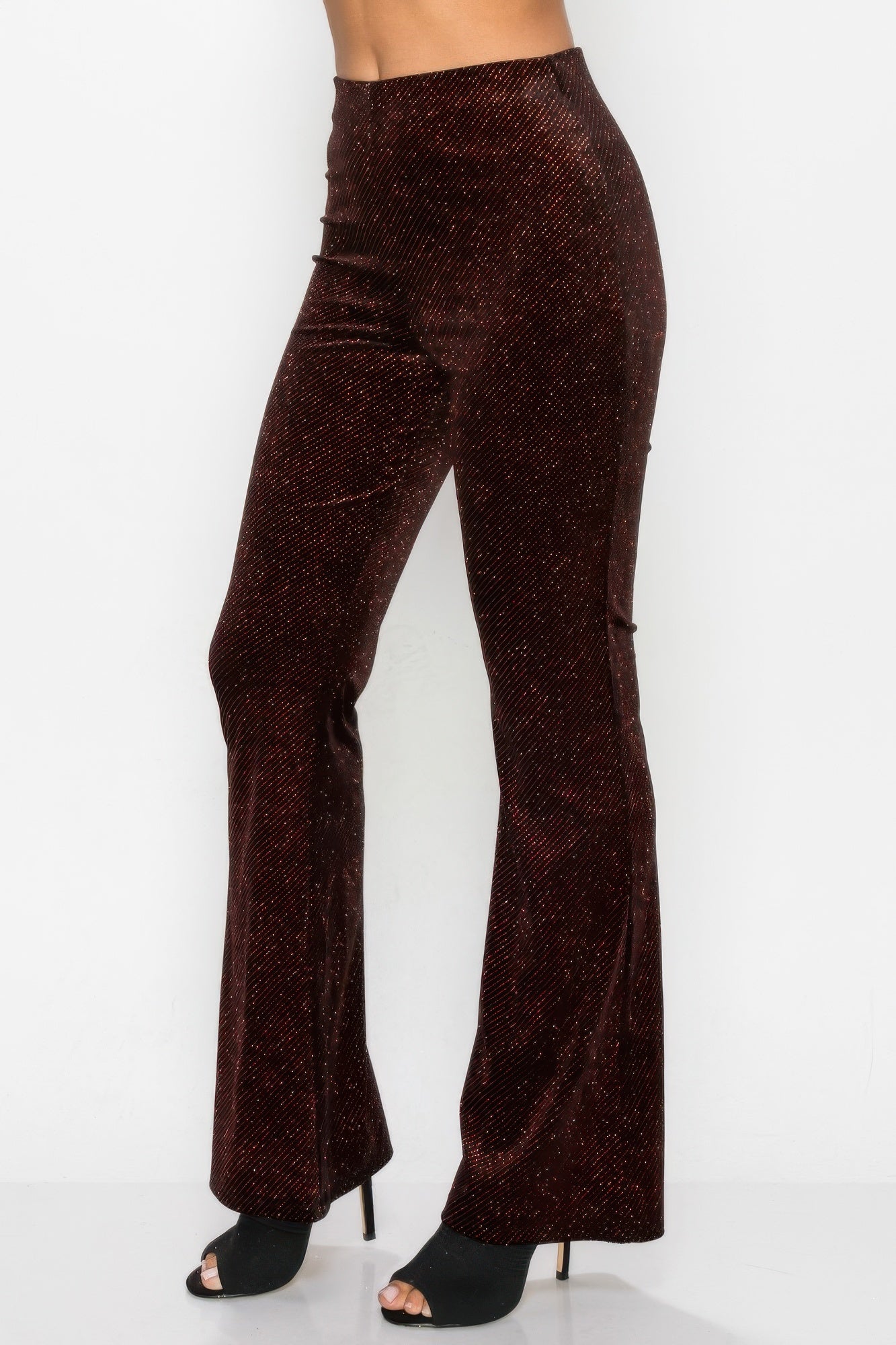 Blue Zone Planet | Glittery Flare High-rise Elastic Pants-[Adult]-[Female]-2022 Online Blue Zone Planet