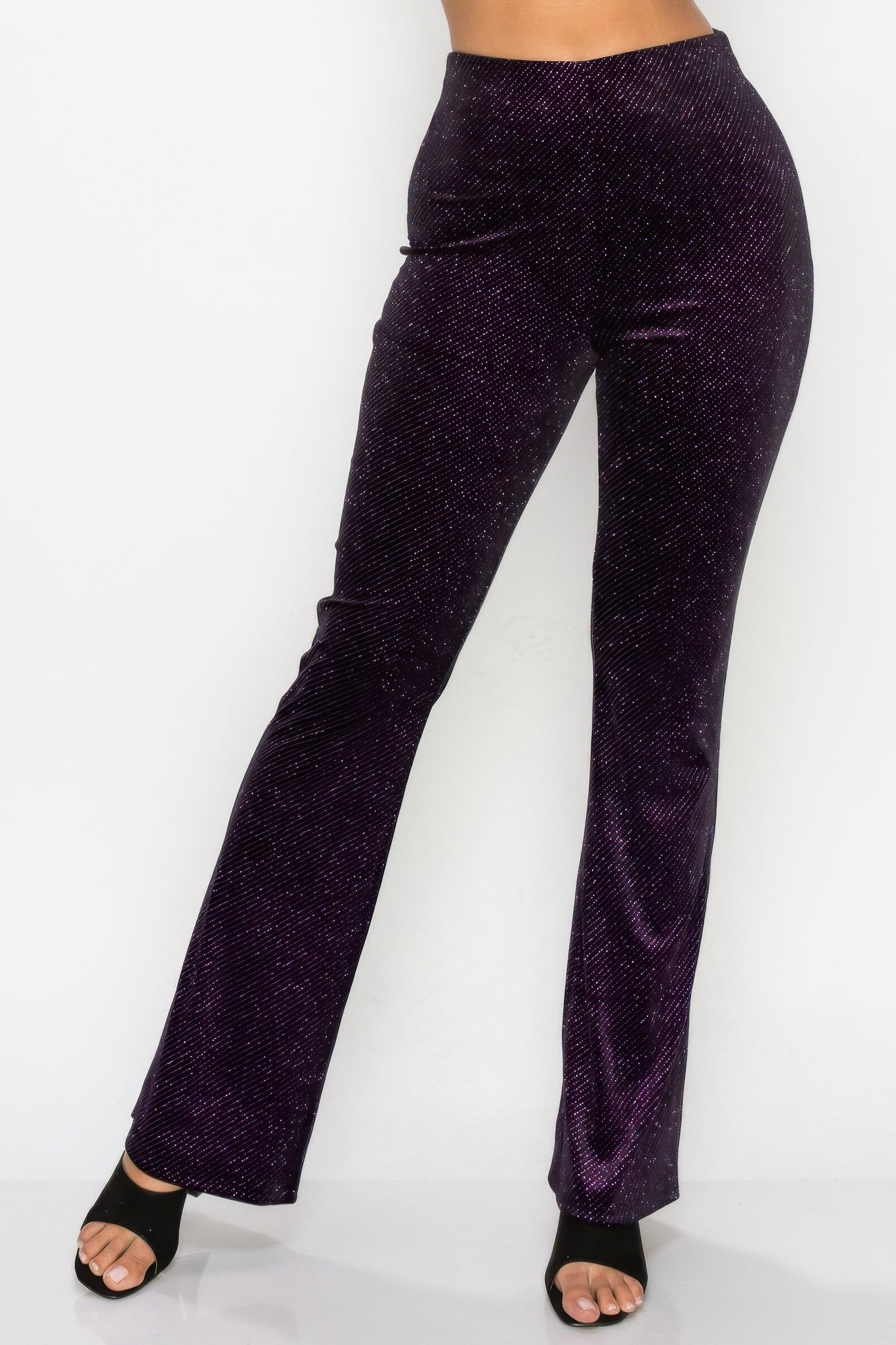 Blue Zone Planet | Glittery Flare High-rise Elastic Pants-[Adult]-[Female]-2022 Online Blue Zone Planet