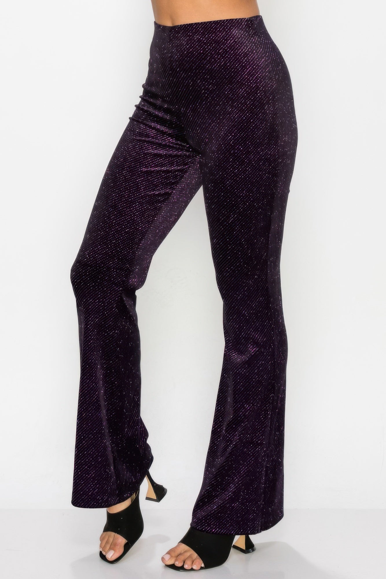 Blue Zone Planet | Glittery Flare High-rise Elastic Pants-[Adult]-[Female]-2022 Online Blue Zone Planet