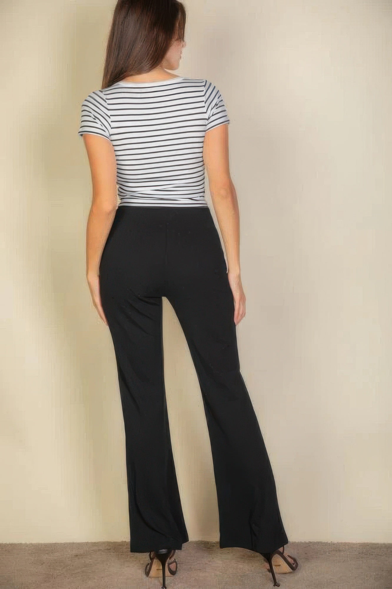 Blue Zone Planet | High Waist Stretch Crepe Flare Pants-[Adult]-[Female]-2022 Online Blue Zone Planet