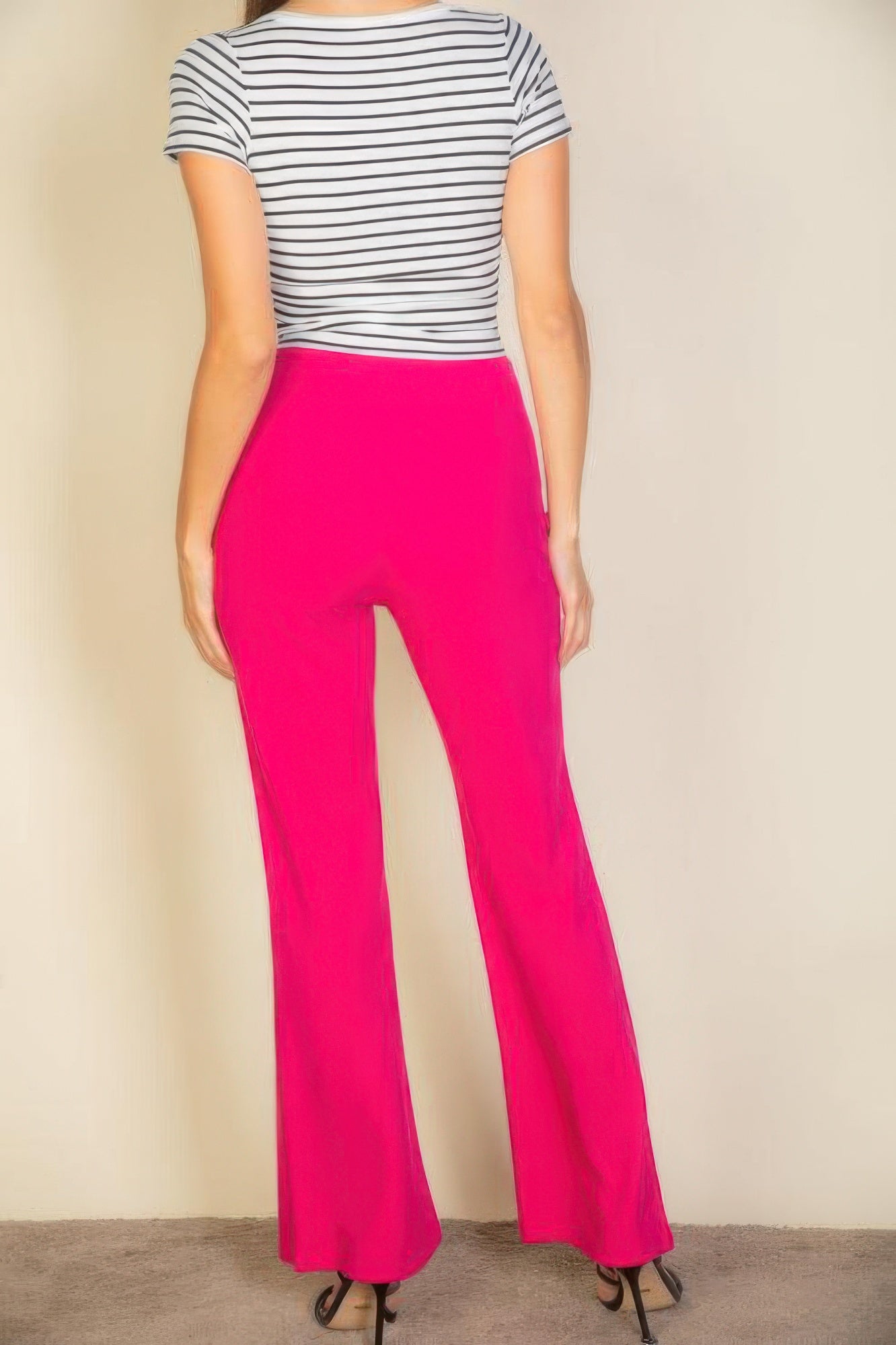 Blue Zone Planet | High Waist Stretch Crepe Flare Pants-[Adult]-[Female]-2022 Online Blue Zone Planet