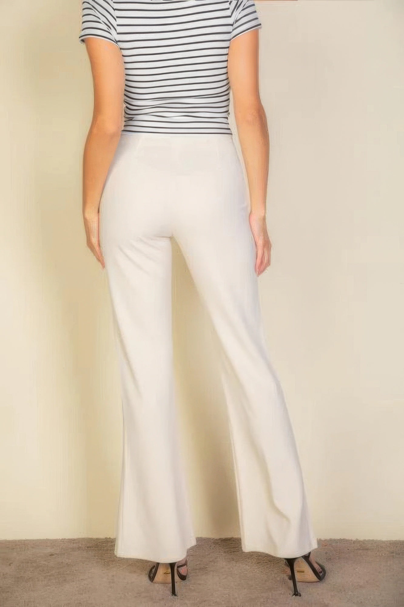 Blue Zone Planet | High Waist Stretch Crepe Flare Pants-[Adult]-[Female]-Khaki-S-2022 Online Blue Zone Planet