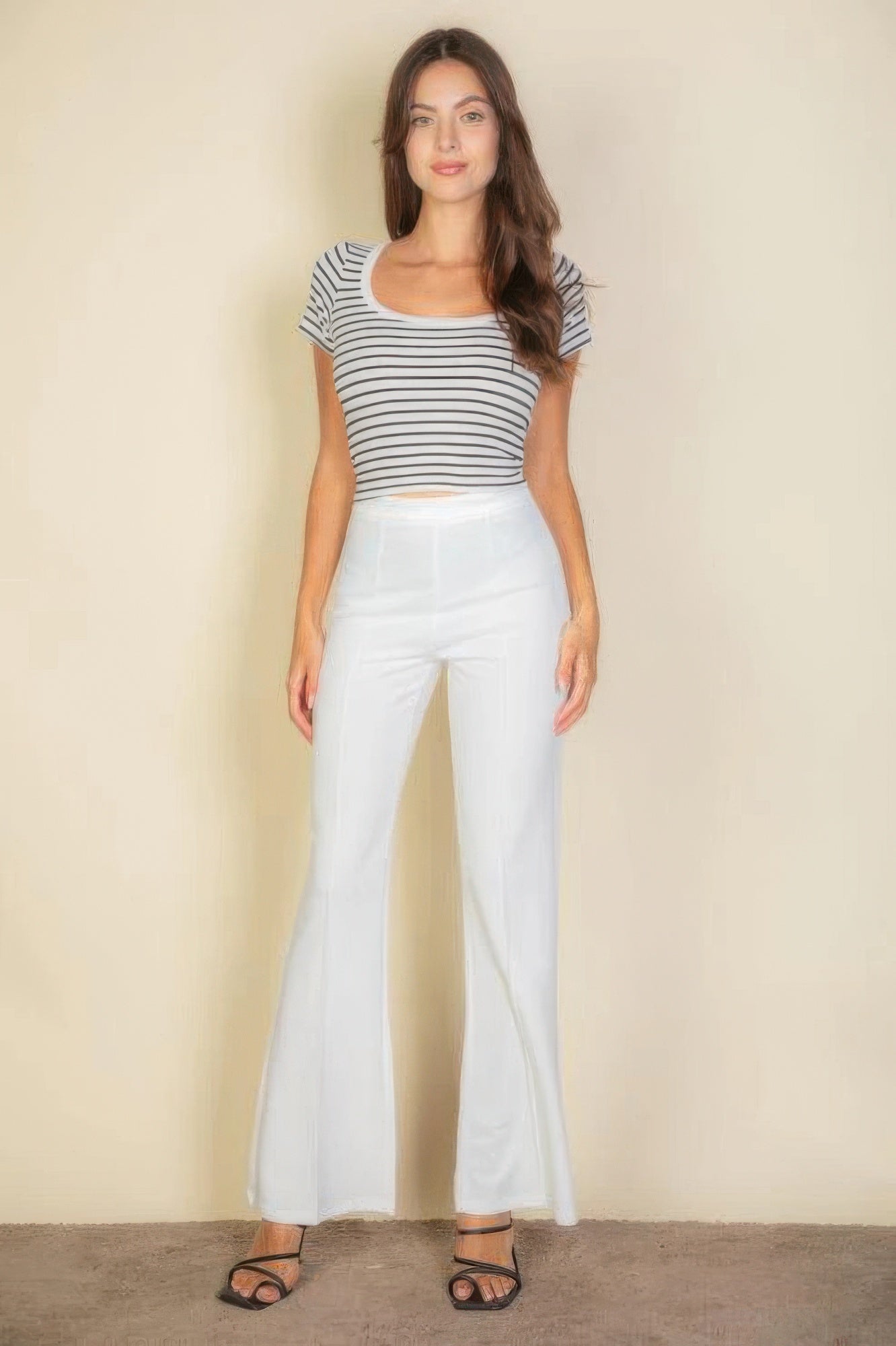 Blue Zone Planet | High Waist Stretch Crepe Flare Pants-[Adult]-[Female]-2022 Online Blue Zone Planet