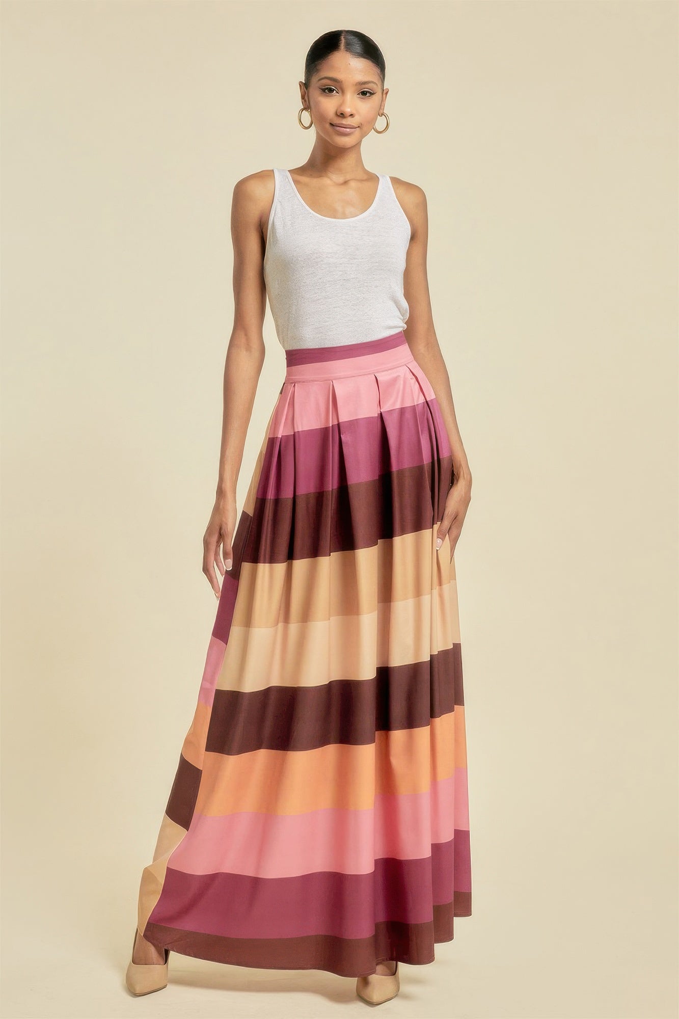 Pam's Color Block Maxi Skirt With Pockets-BOTTOMS SIZES SMALL MEDIUM LARGE-[Adult]-[Female]-S-2022 Online Blue Zone Planet