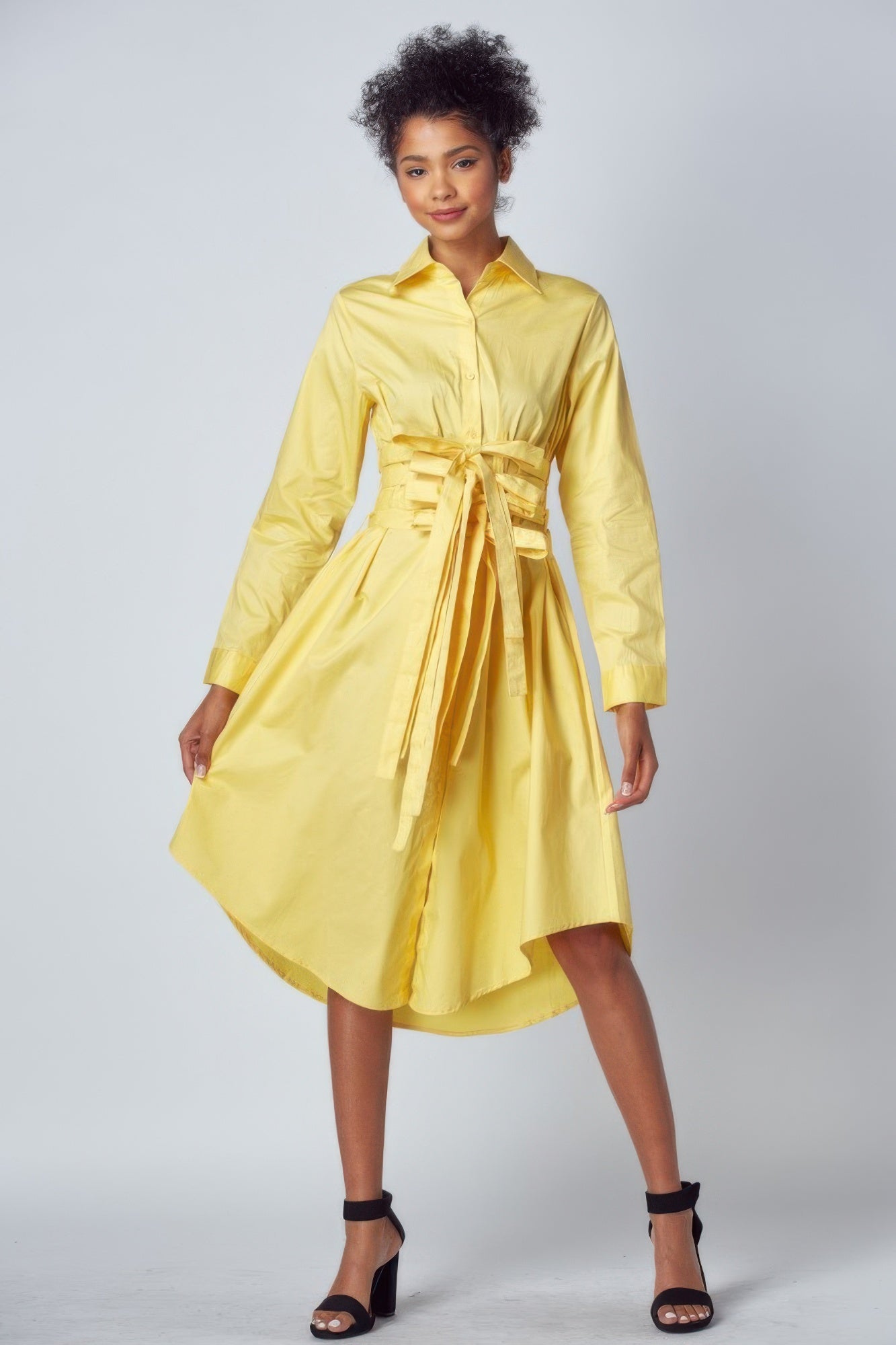Tina's Knee Length Shirt Dress With Tie Up Belt Detail Blue Zone