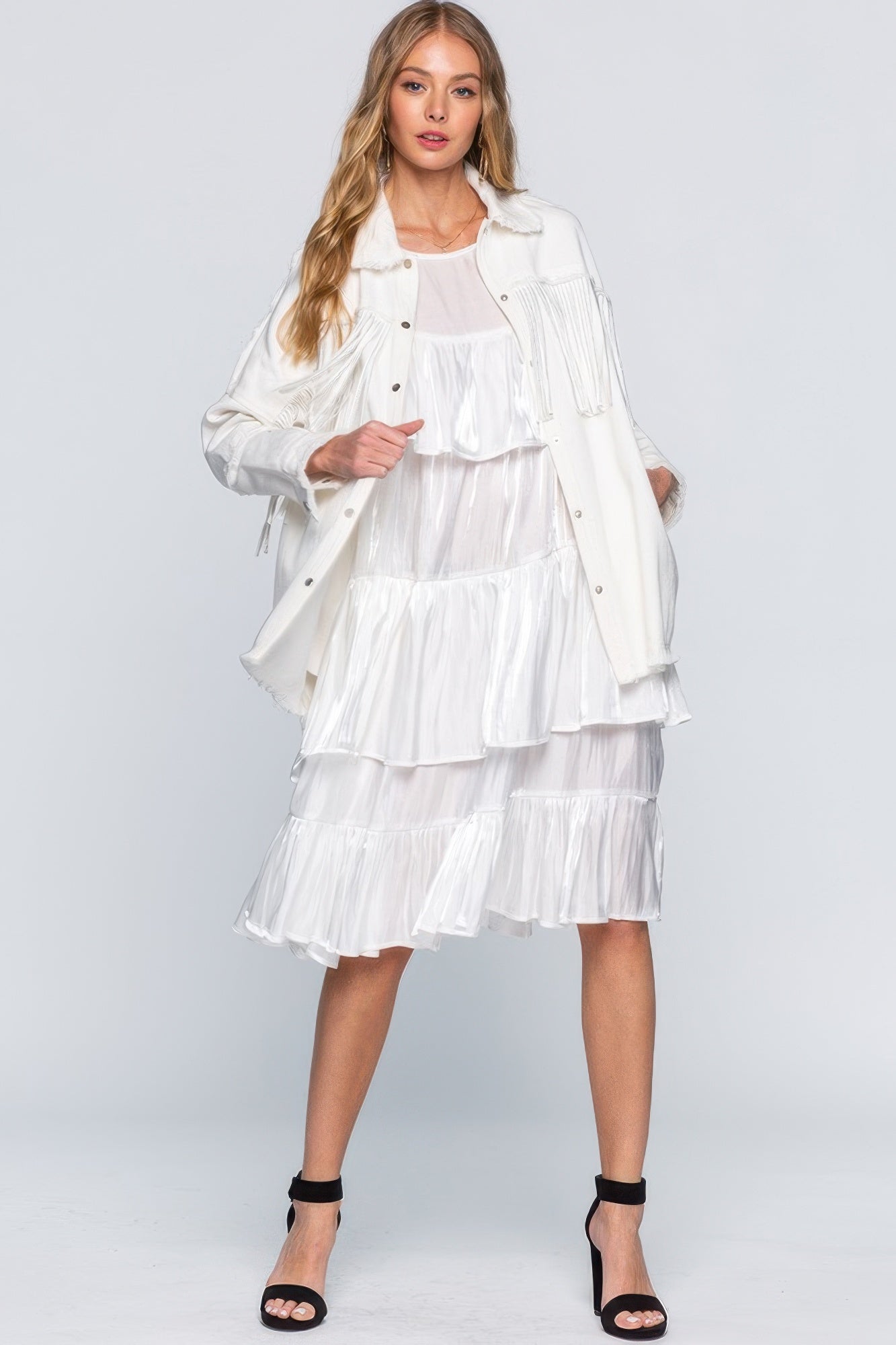 Tonia's Tiered Ruffle Midi Dress-[Adult]-[Female]-White-S-2022 Online Blue Zone Planet