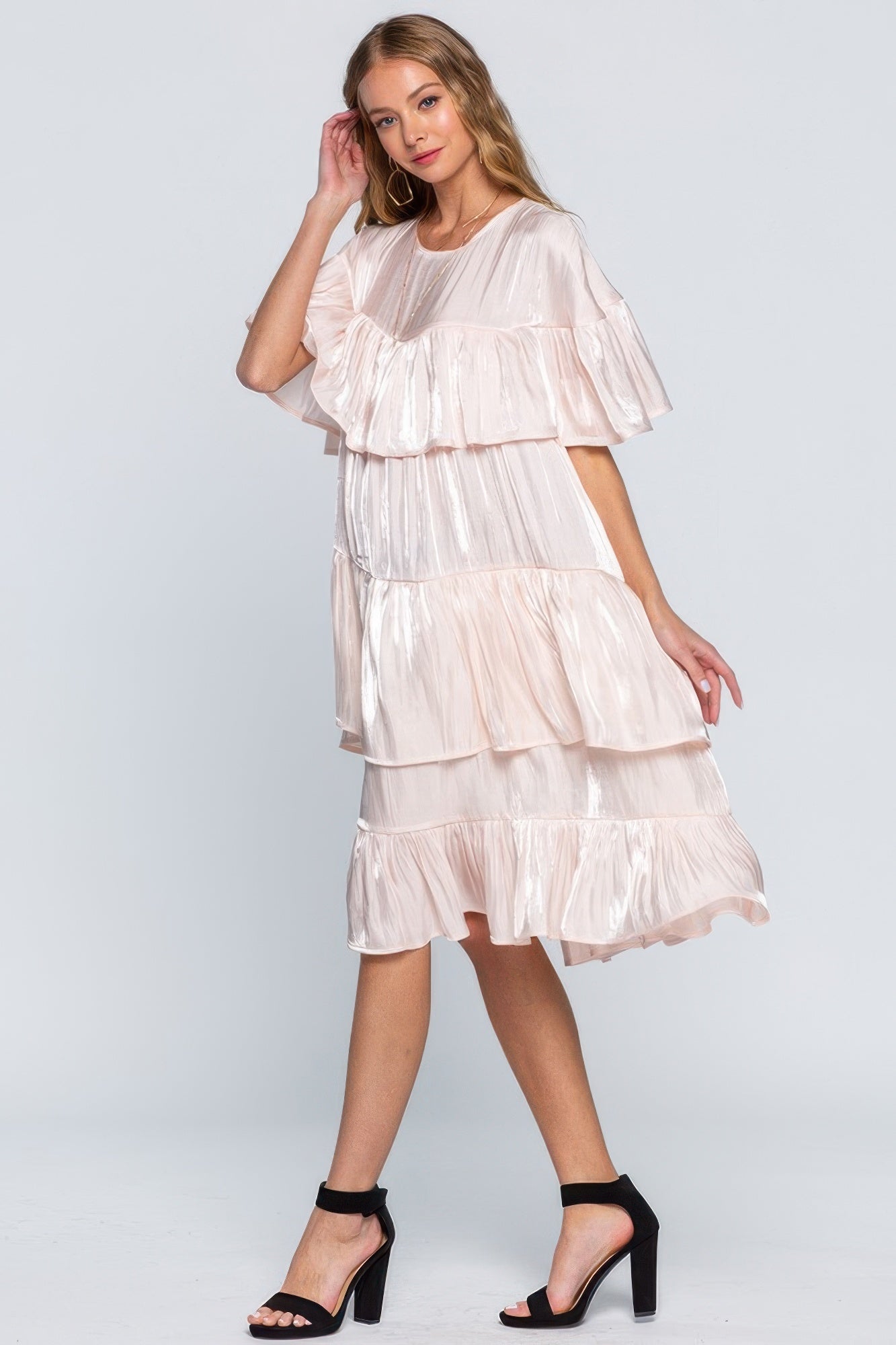 Tonia's Tiered Ruffle Midi Dress-[Adult]-[Female]-2022 Online Blue Zone Planet